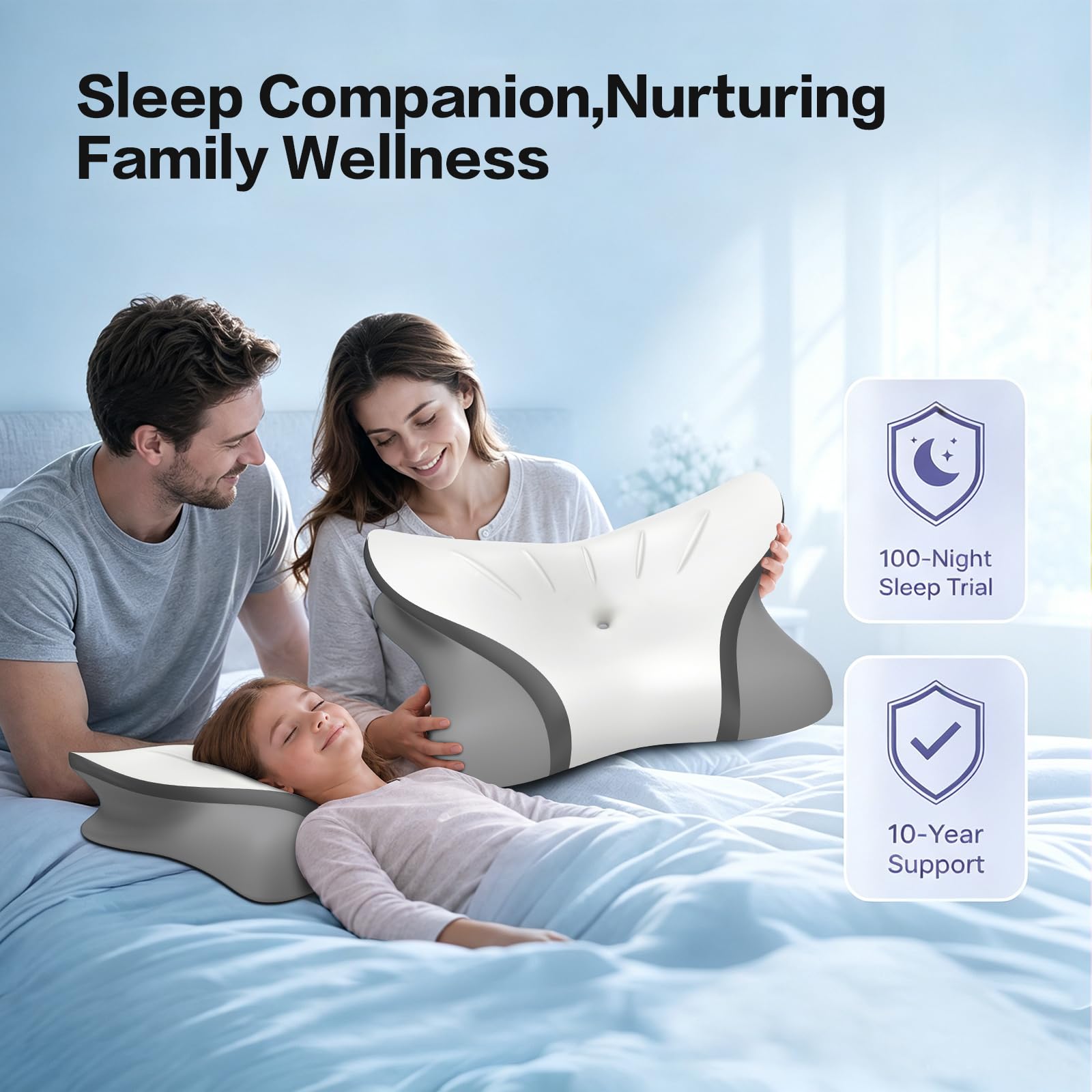 Pain Relief Cervical Neck Pillow, Ergonomic Contour | Q-Max Cooling | Non-Temperature Memory Foam | Side/Back/Stomach Sleeper Support for Sleeping, Reading, Scrolling (Light Grey & Dark Grey)