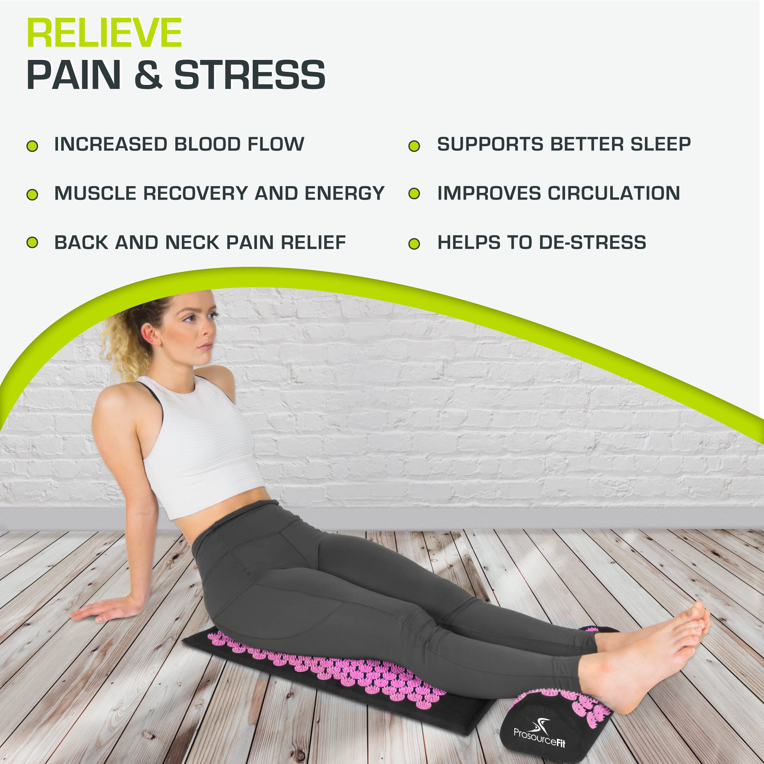 ProsourceFit Acupressure Mat and Pillow Set for Back/Neck Pain Relief and Muscle Relaxation, Grey