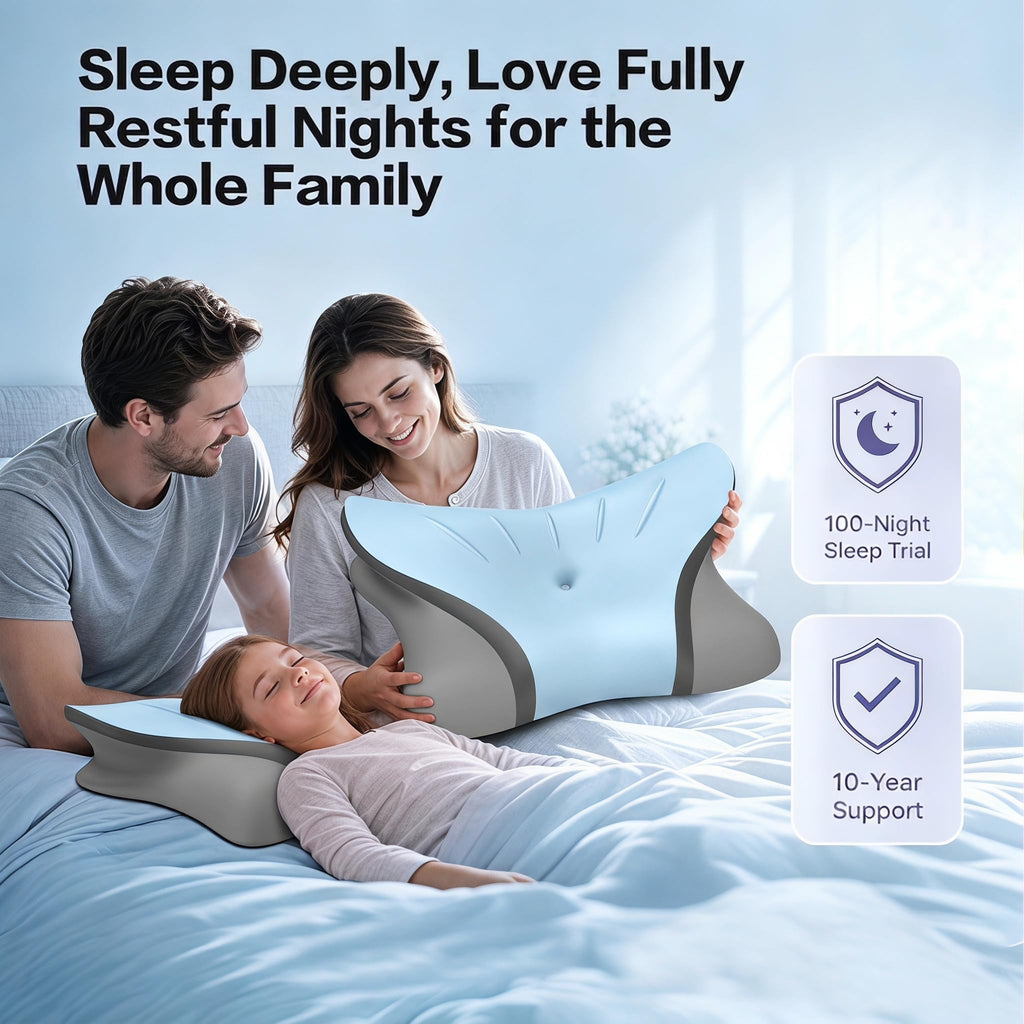 Pain Relief Cervical Neck Pillow, Ergonomic Contour | Q-Max Cooling | Non-Temperature Memory Foam | Side/Back/Stomach Sleeper Support for Sleeping, Reading, Scrolling (Light Grey & Dark Grey)