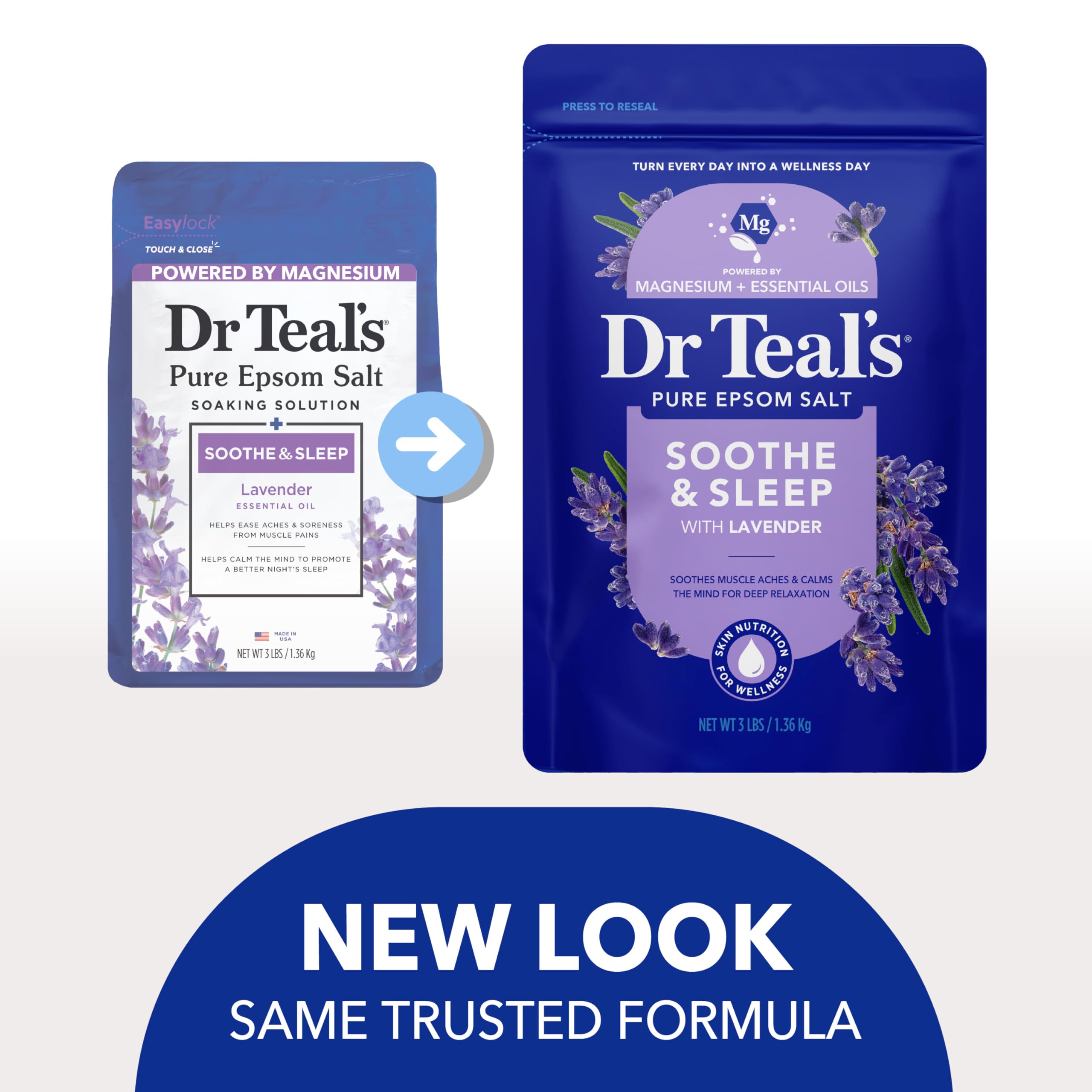 Dr Teal's Epsom Salt Magnesium Soak, Lavender, Eucalyptus & Wellness Trio, 3 lbs (Pack of 3)