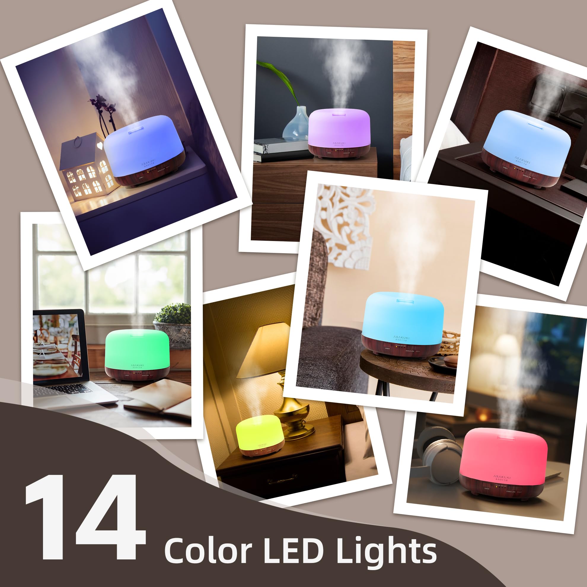 ASAKUKI Essential Oil Diffuser for Home, 500ML Aromatherapy Humidifier | with Remote Control, 7 Color LED Lights, Quiet Cool Mist Diffuser for Bedroom, Living Room, Office (Yellow)