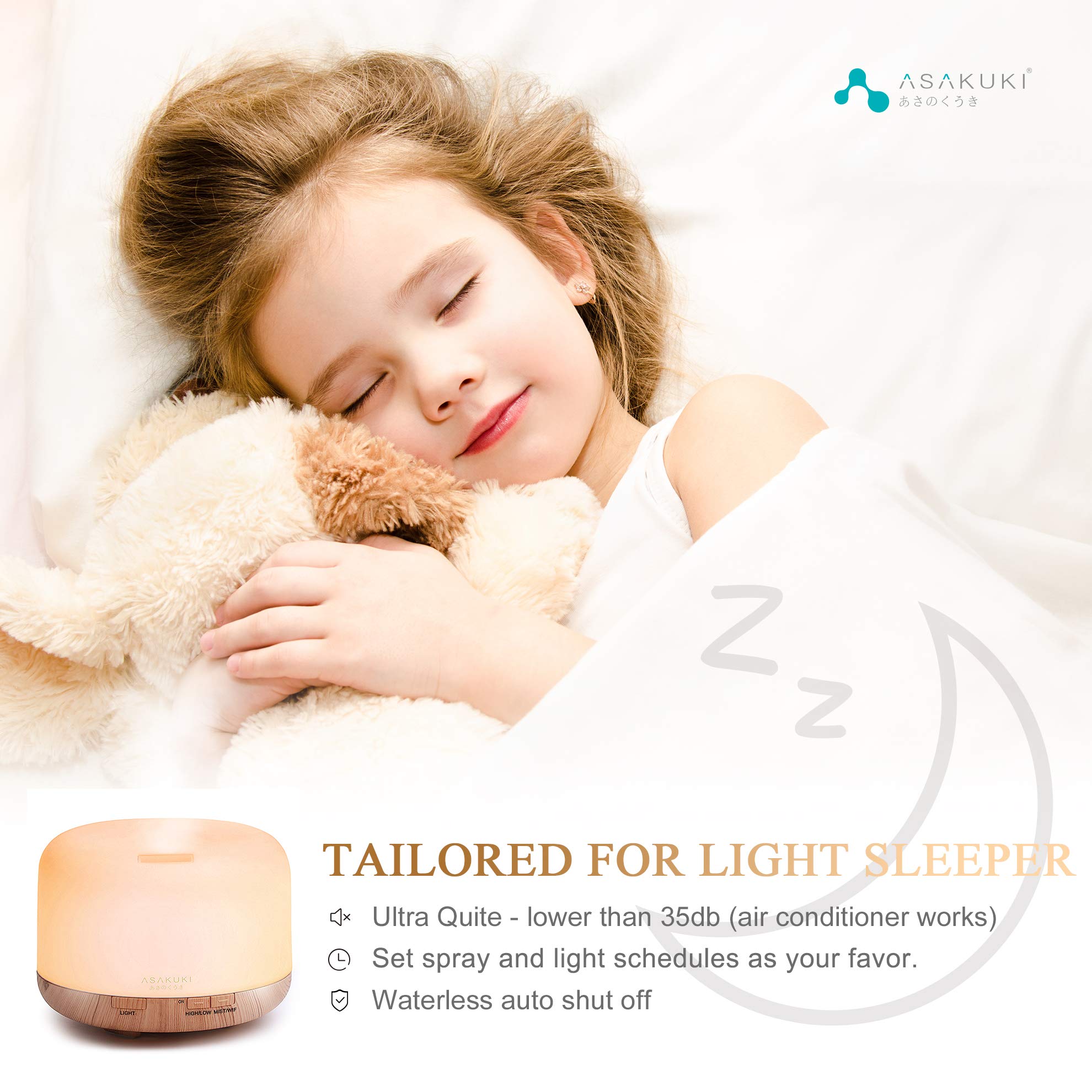 ASAKUKI Essential Oil Diffuser for Home, 500ML Aromatherapy Humidifier | with Remote Control, 7 Color LED Lights, Quiet Cool Mist Diffuser for Bedroom, Living Room, Office (Yellow)