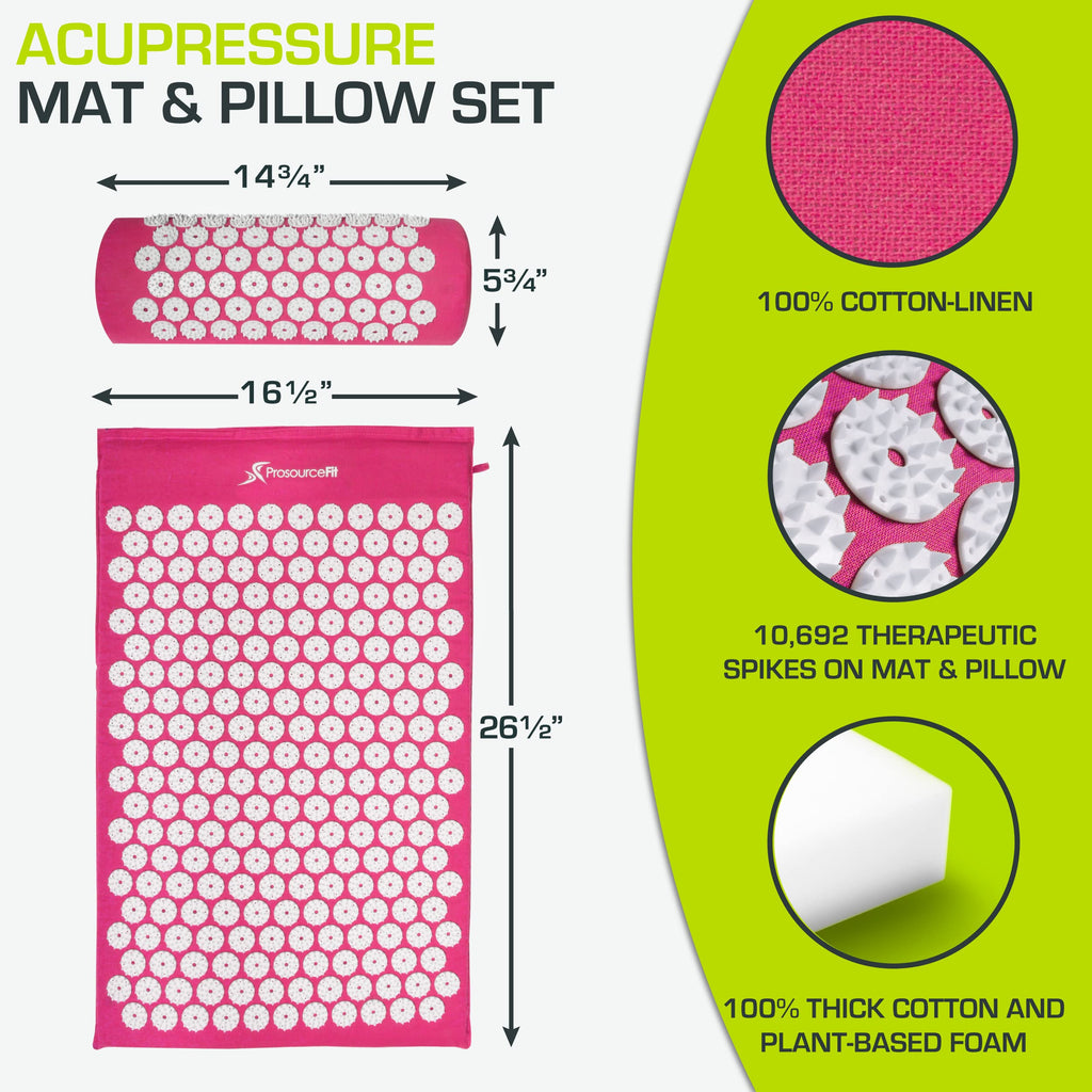 ProsourceFit Acupressure Mat and Pillow Set for Back/Neck Pain Relief and Muscle Relaxation, Grey
