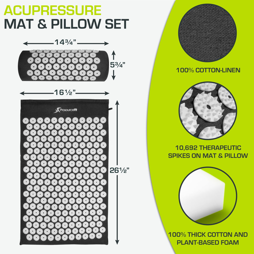 ProsourceFit Acupressure Mat and Pillow Set for Back/Neck Pain Relief and Muscle Relaxation, Grey