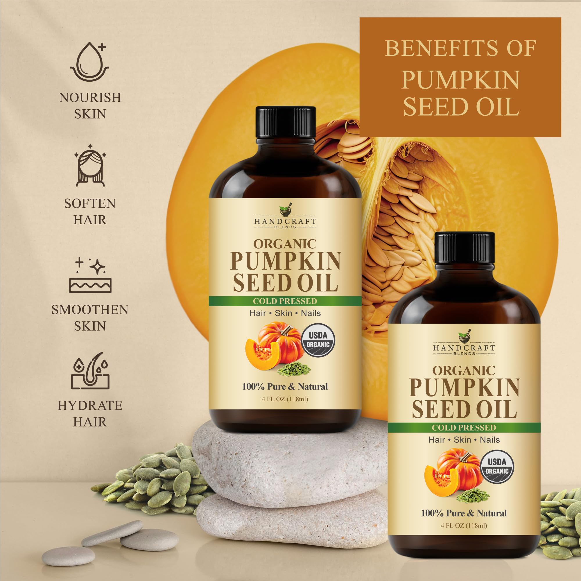 Handcraft Blends Cold-Pressed Organic Castor Oil 16 Fl Oz | Glass Bottle | Roll on Bottle | 100% Pure and Natural | Premium Grade Carrier Oil | Hair, Eyelashes and Eyebrows | Hair and Body