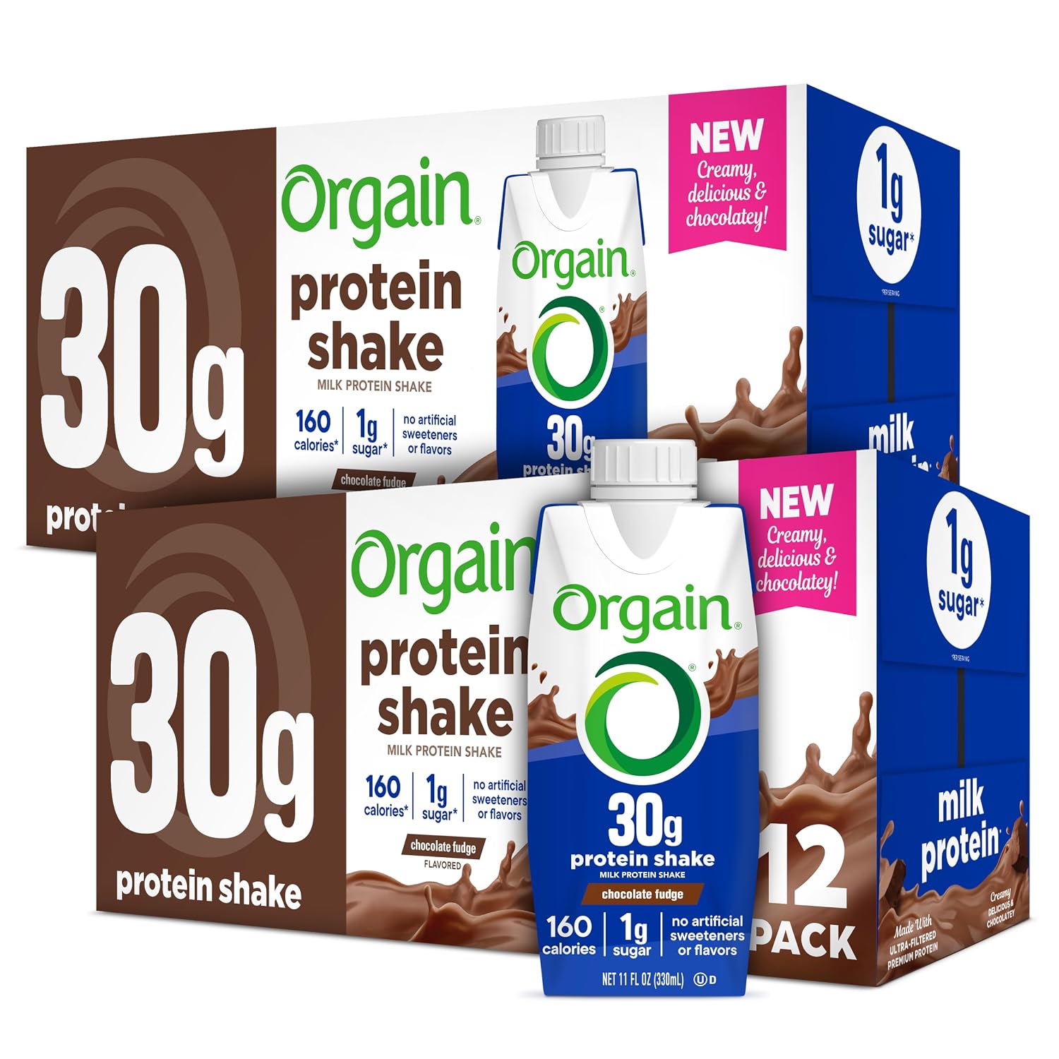 Orgain 30g High Protein Dairy Shake, 5g BCAAs, Chocolate, 11 oz, 12pk | Ready to drink dairy isolate milk protein, meal replacement, 1g sugar per serving, keto friendly, gluten free