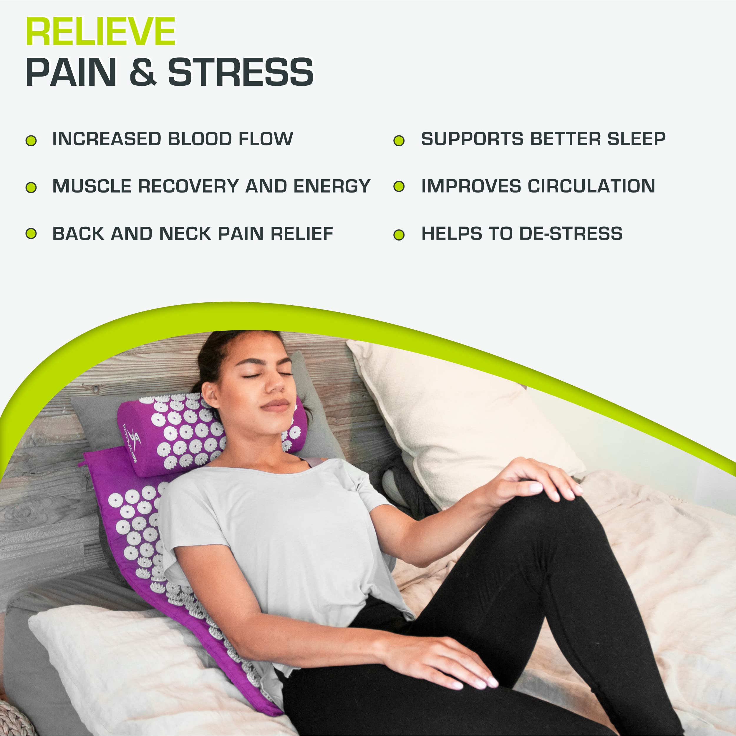 ProsourceFit Acupressure Mat and Pillow Set for Back/Neck Pain Relief and Muscle Relaxation, Grey