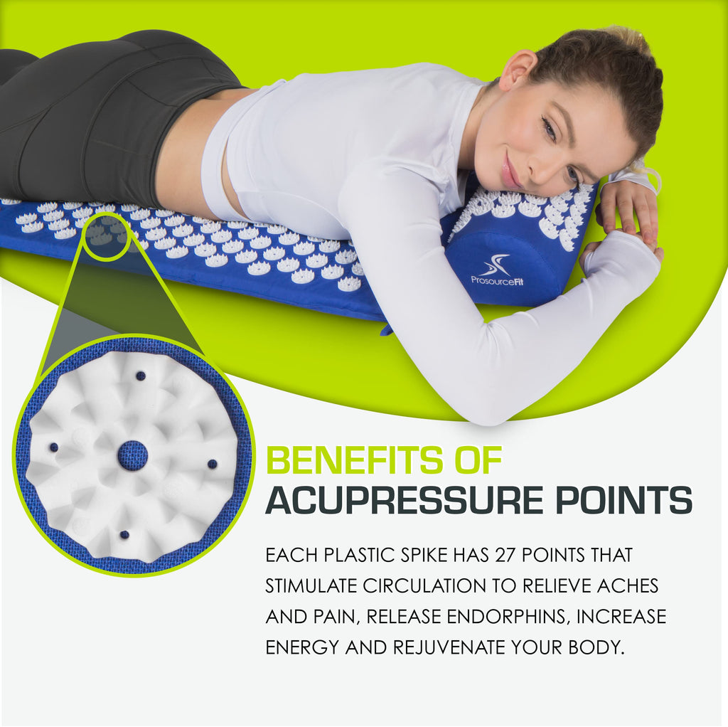 ProsourceFit Acupressure Mat and Pillow Set for Back/Neck Pain Relief and Muscle Relaxation, Grey