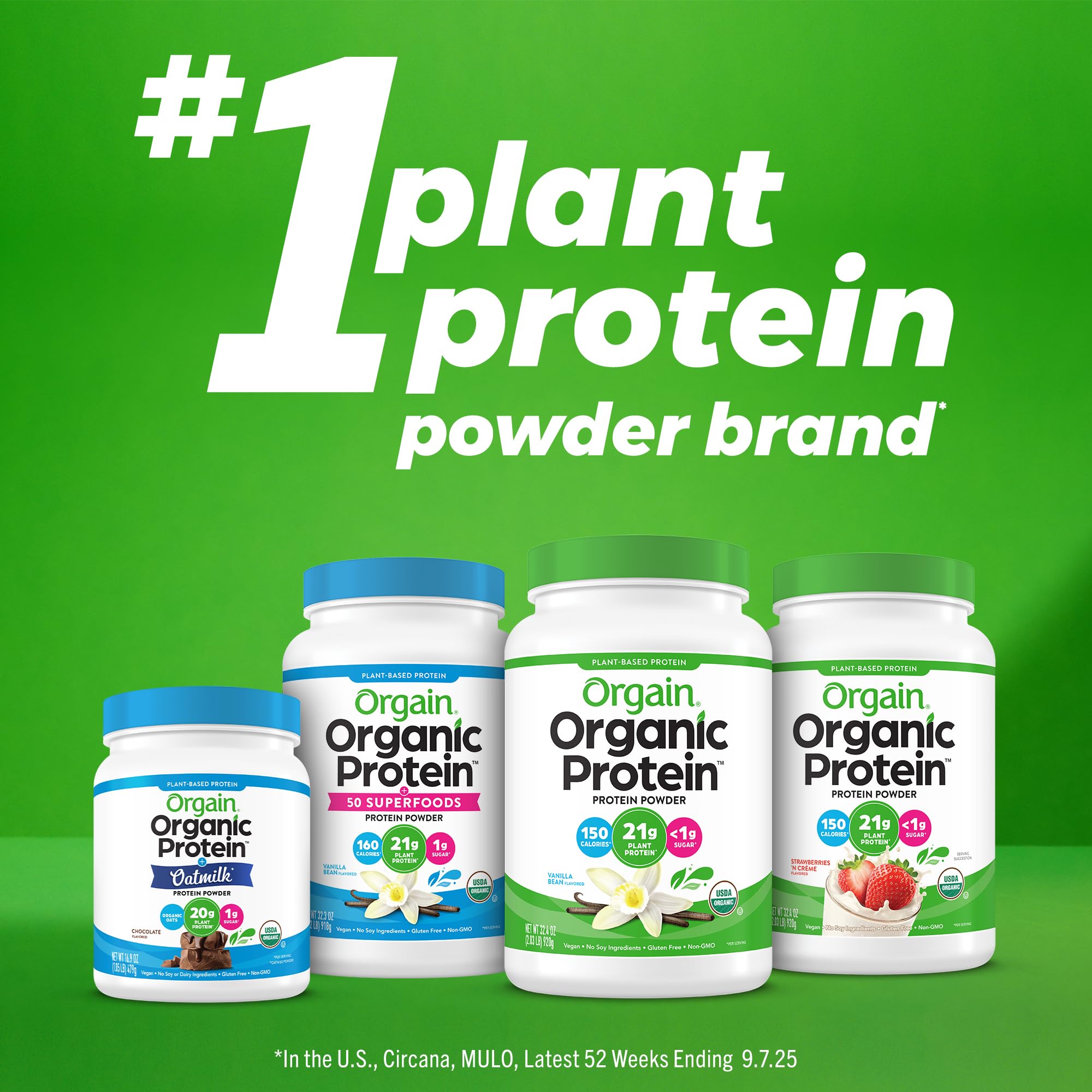 Orgain Organic Vegan 21g Protein + Superfoods Powder, Chocolate, 2.02lb | Plant based protein, 50 superfoods, 9g prebiotic fiber, gluten free, no added sugar, non-GMO, no lactose ingredients