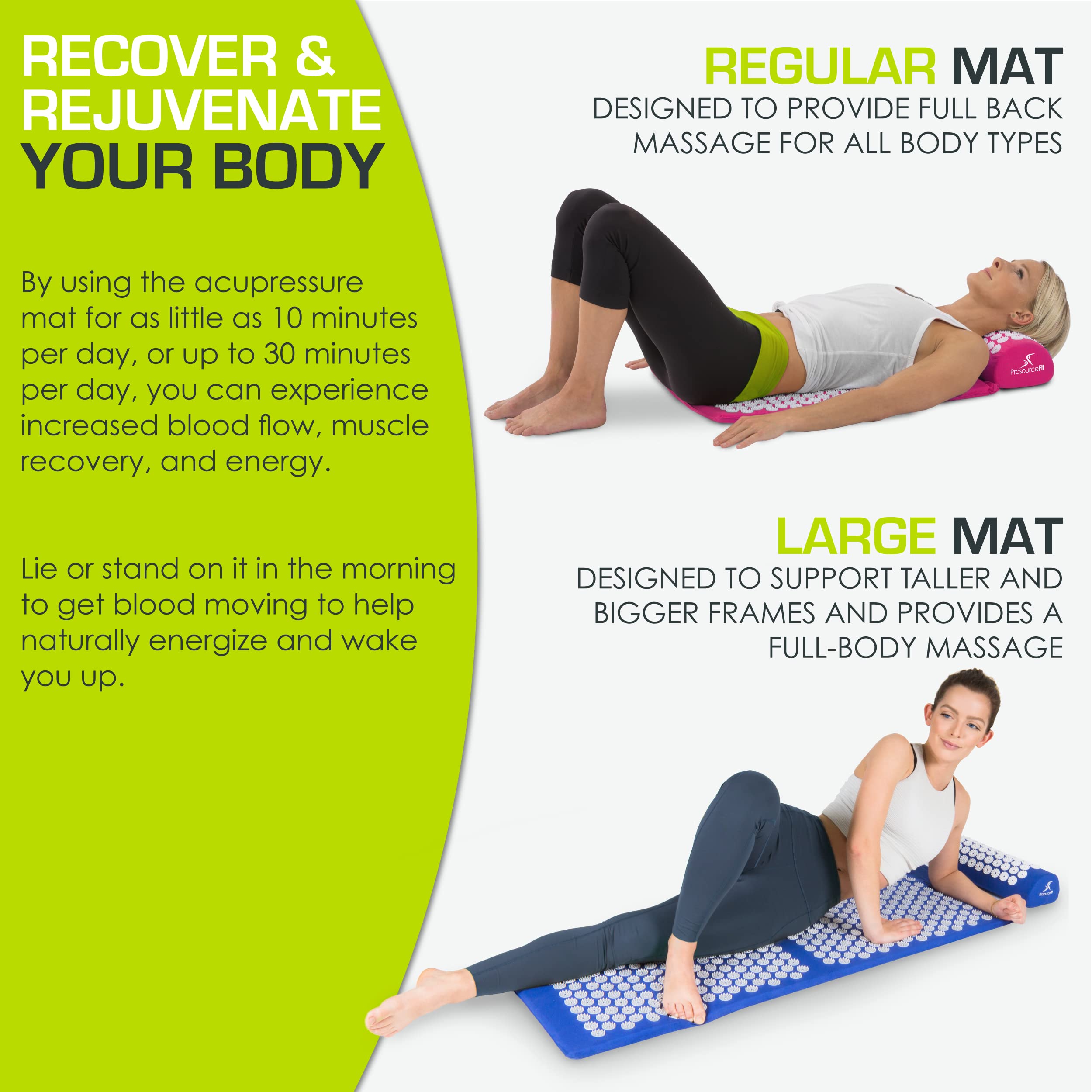ProsourceFit Acupressure Mat and Pillow Set for Back/Neck Pain Relief and Muscle Relaxation, Grey