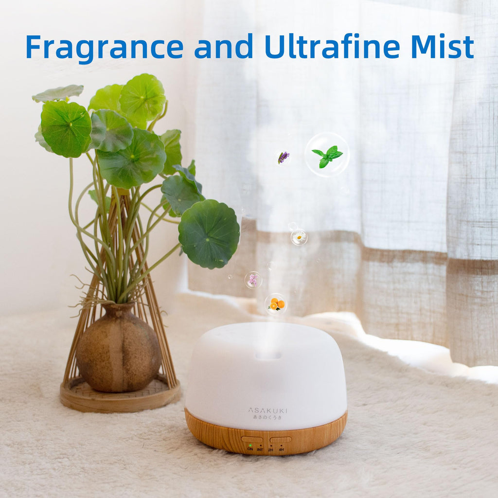 ASAKUKI Essential Oil Diffuser for Home, 500ML Aromatherapy Humidifier | with Remote Control, 7 Color LED Lights, Quiet Cool Mist Diffuser for Bedroom, Living Room, Office (Yellow)