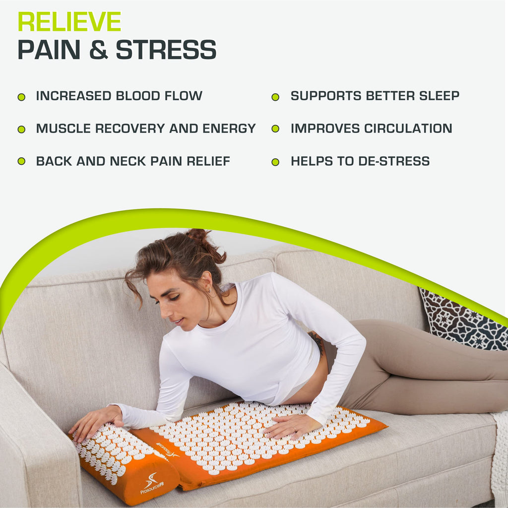 ProsourceFit Acupressure Mat and Pillow Set for Back/Neck Pain Relief and Muscle Relaxation, Grey