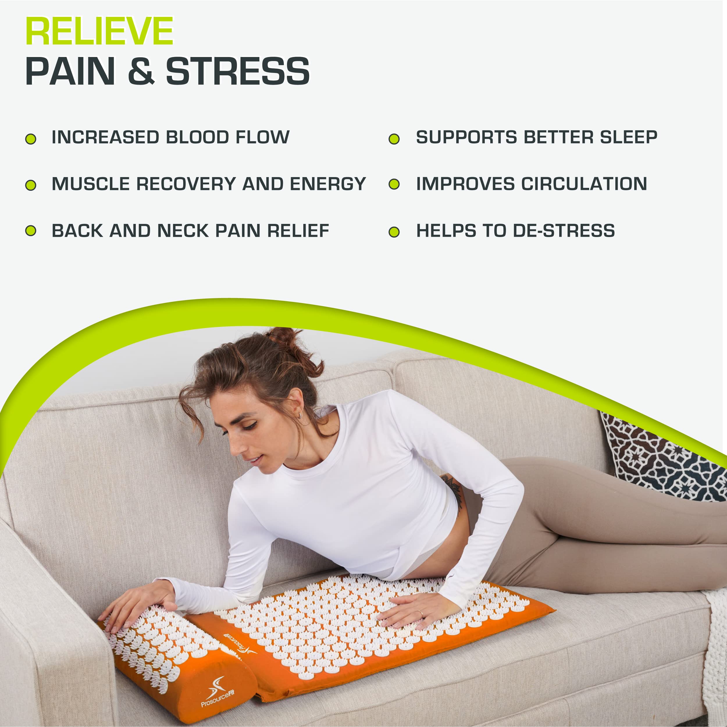 ProsourceFit Acupressure Mat and Pillow Set for Back/Neck Pain Relief and Muscle Relaxation, Grey