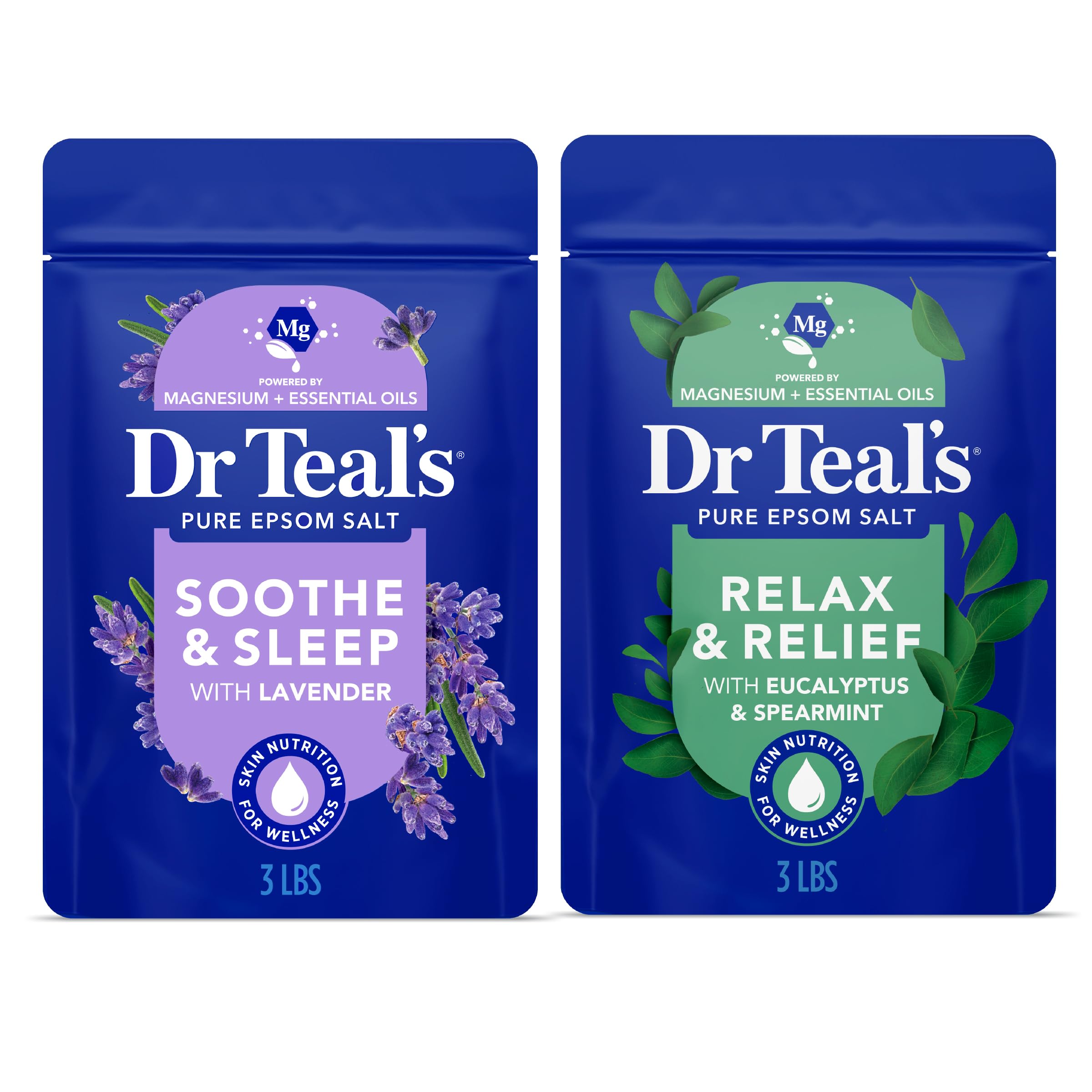 Dr Teal's Epsom Salt Magnesium Soak, Lavender, Eucalyptus & Wellness Trio, 3 lbs (Pack of 3)