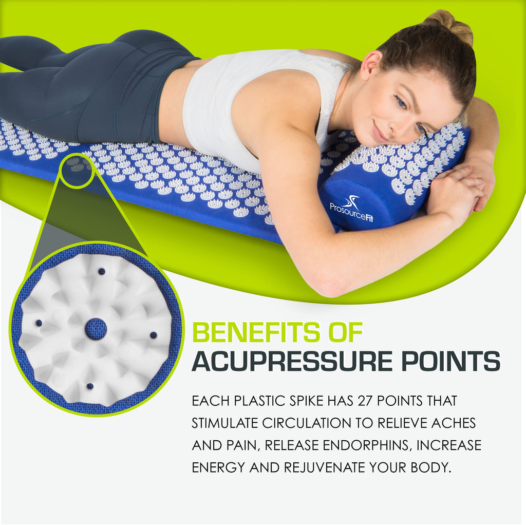 ProsourceFit Acupressure Mat and Pillow Set for Back/Neck Pain Relief and Muscle Relaxation, Grey
