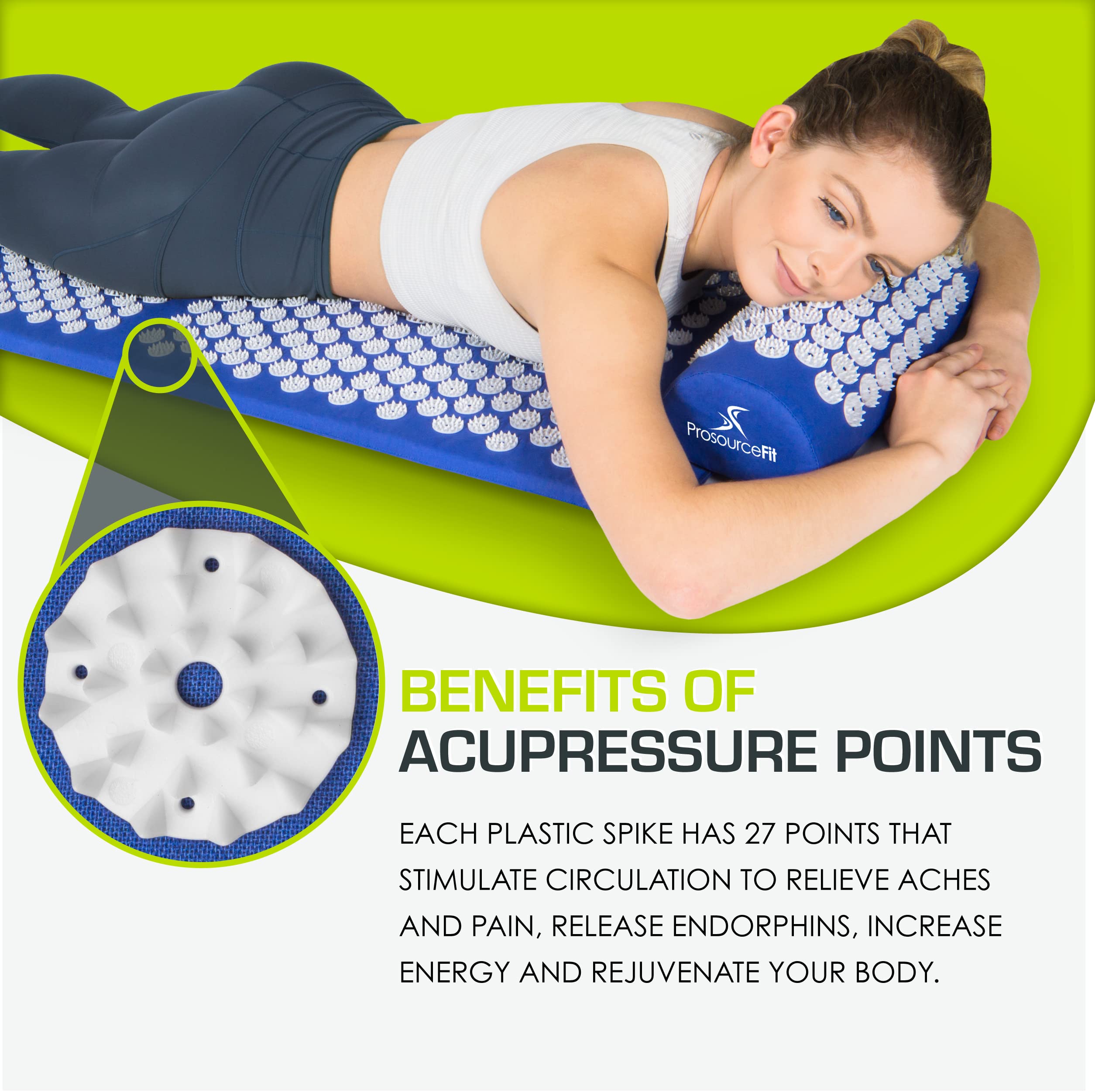ProsourceFit Acupressure Mat and Pillow Set for Back/Neck Pain Relief and Muscle Relaxation, Grey