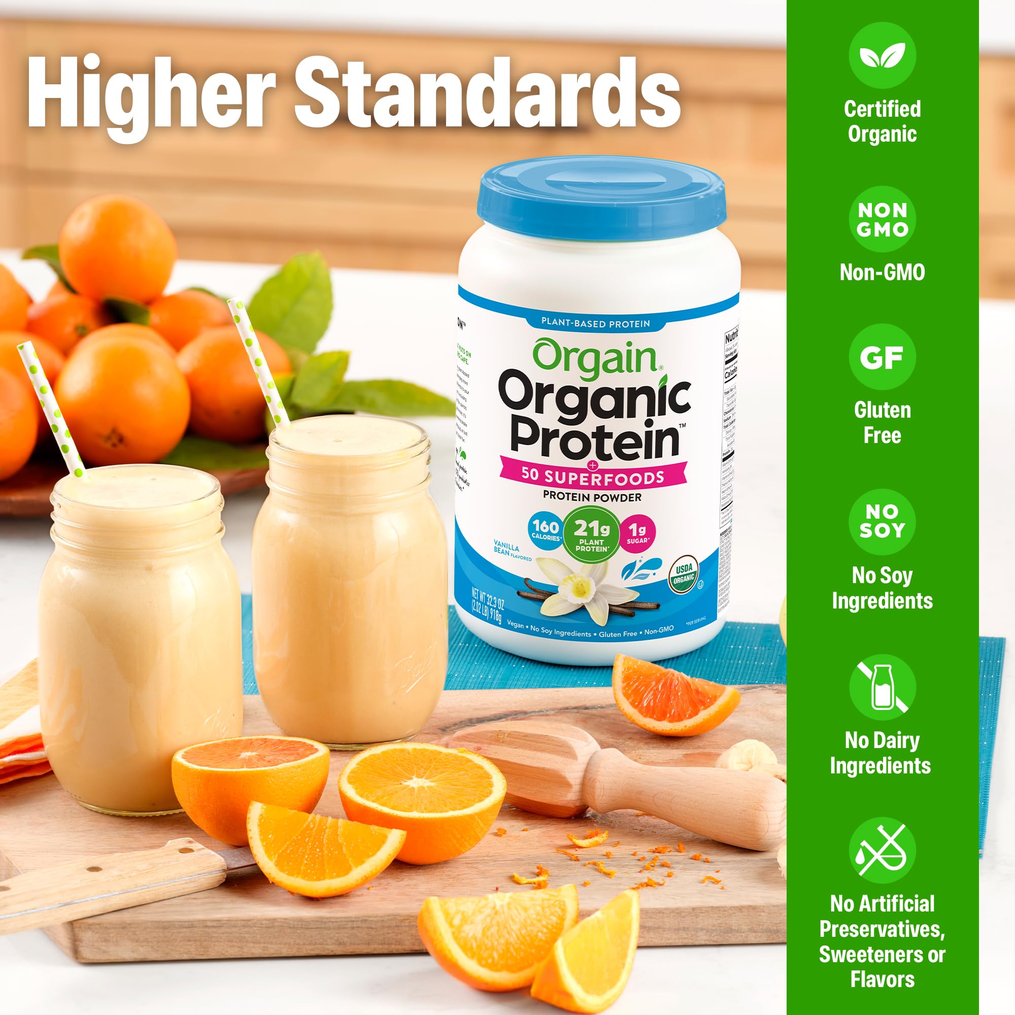Orgain Organic Vegan 21g Protein + Superfoods Powder, Chocolate, 2.02lb | Plant based protein, 50 superfoods, 9g prebiotic fiber, gluten free, no added sugar, non-GMO, no lactose ingredients