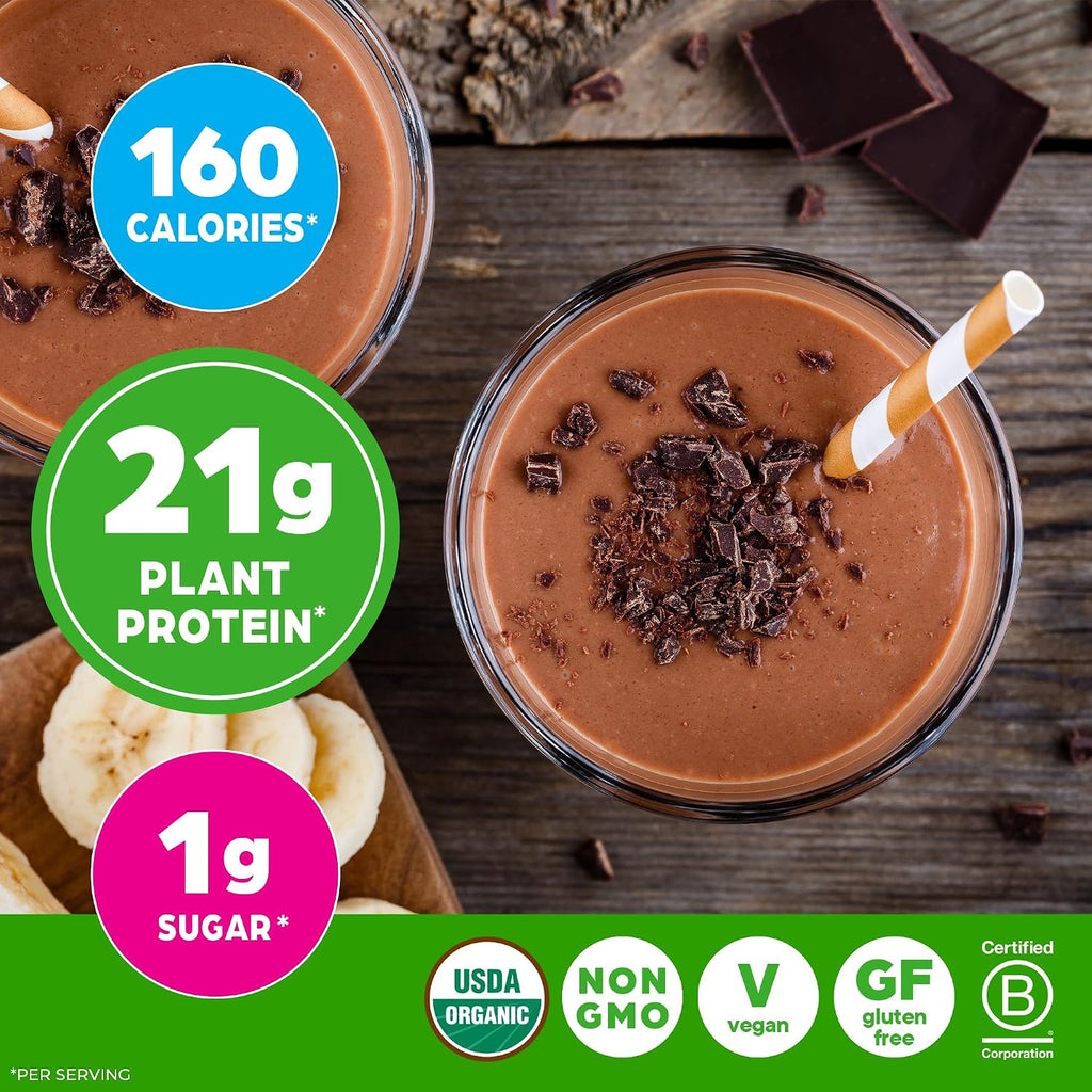 Orgain Organic Vegan 21g Protein + Superfoods Powder, Chocolate, 2.02lb | Plant based protein, 50 superfoods, 9g prebiotic fiber, gluten free, no added sugar, non-GMO, no lactose ingredients