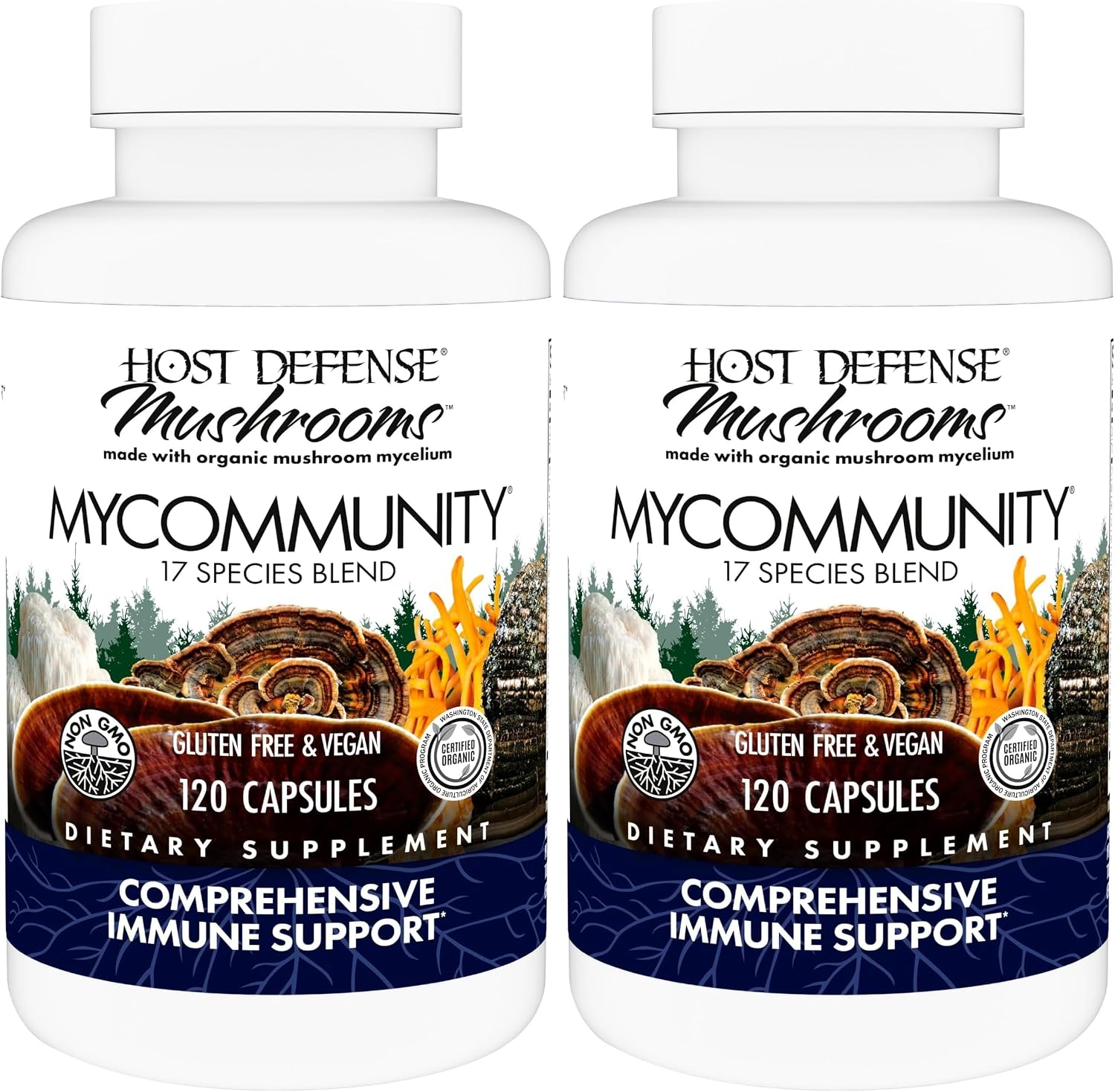Host Defense MyCommunity Capsules, Immune Support, 120 Capsules | 17 Species Blend Organic Mushroom for Immune Support, 60 Servings