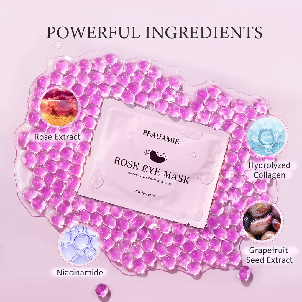 PEAUAMIE Under Eye Patches Gold and Hyaluronic Acid for puffy eyes,Rose Eye Masks for Dark Circles and Puffiness skin care Smooth Wrinkles products 30 Pairs