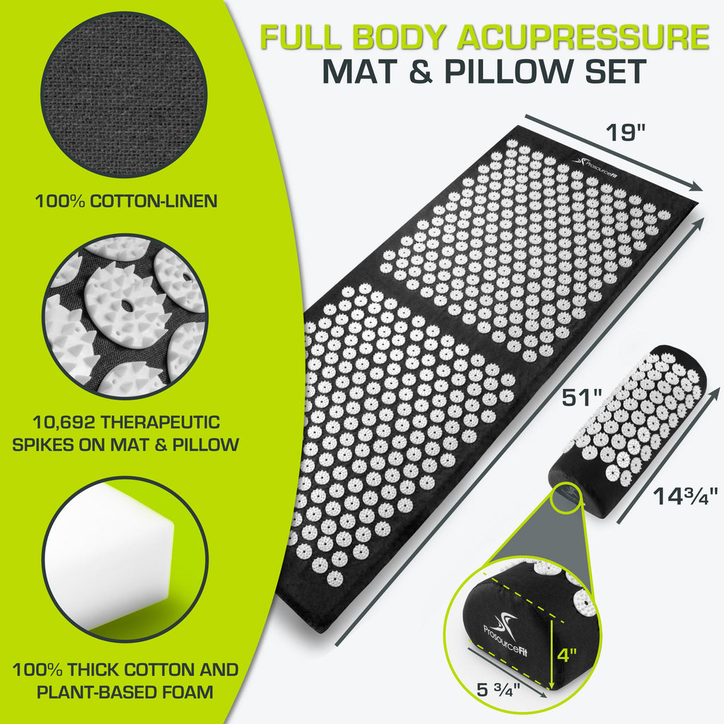 ProsourceFit Acupressure Mat and Pillow Set for Back/Neck Pain Relief and Muscle Relaxation, Grey