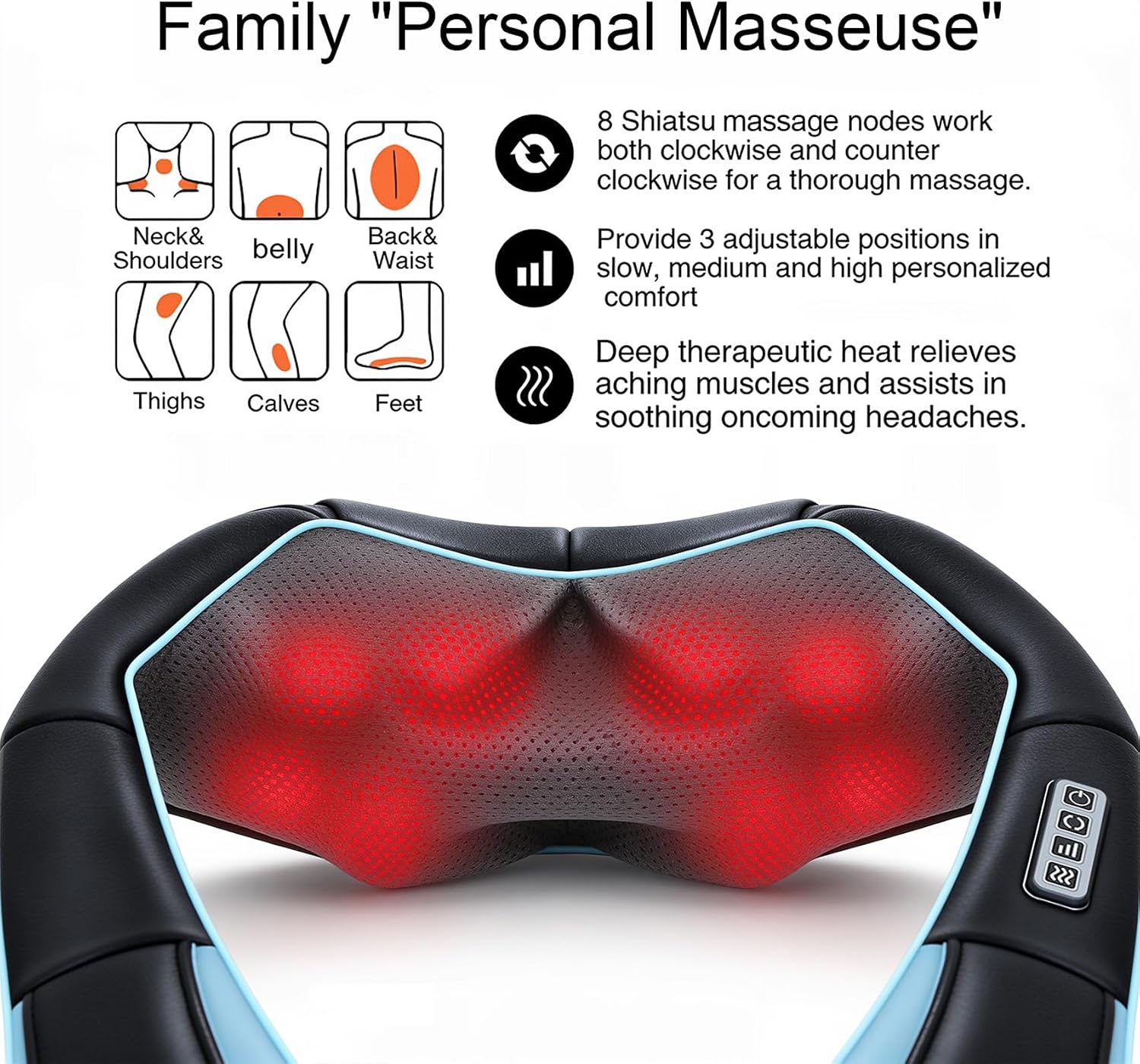 Mo Cuishle Women Men Gifts, Shiatsu Back Shoulder & Neck Massager with Heat | Electric Deep Tissue 4D Kneading Massage, Best Gifts for Mom Dad Wife Husband her Him, Christmas, Birthday (NOT Cordless)