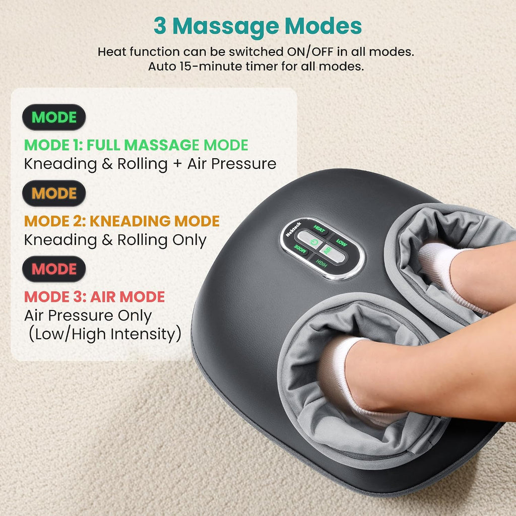 Nekteck Shiatsu Foot Massager with Heat [2026 Upgraded], 3 Modes Deep Kneading Therapy Air Compression, Feet Massage for Plantar Fasciitis, Relaxation Gifts for Men Women Mom Dad Birthday