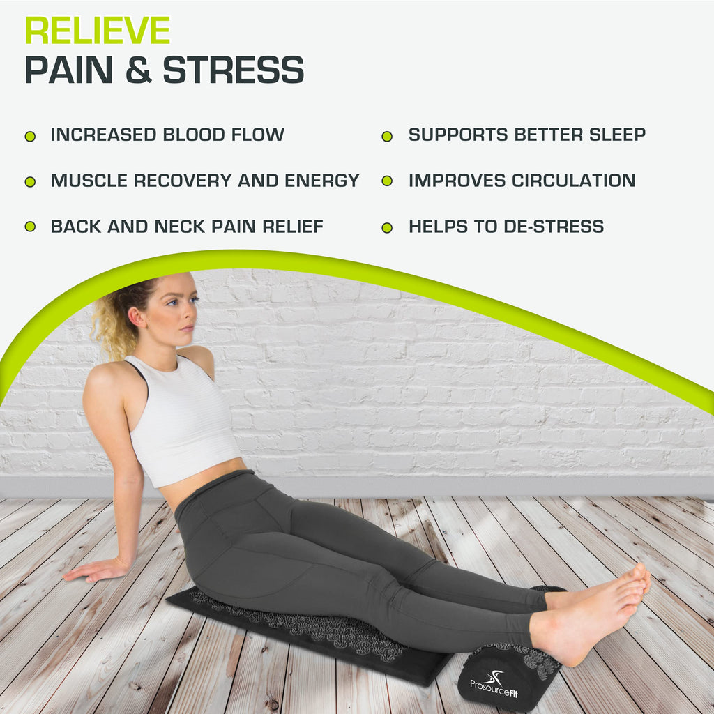 ProsourceFit Acupressure Mat and Pillow Set for Back/Neck Pain Relief and Muscle Relaxation, Grey