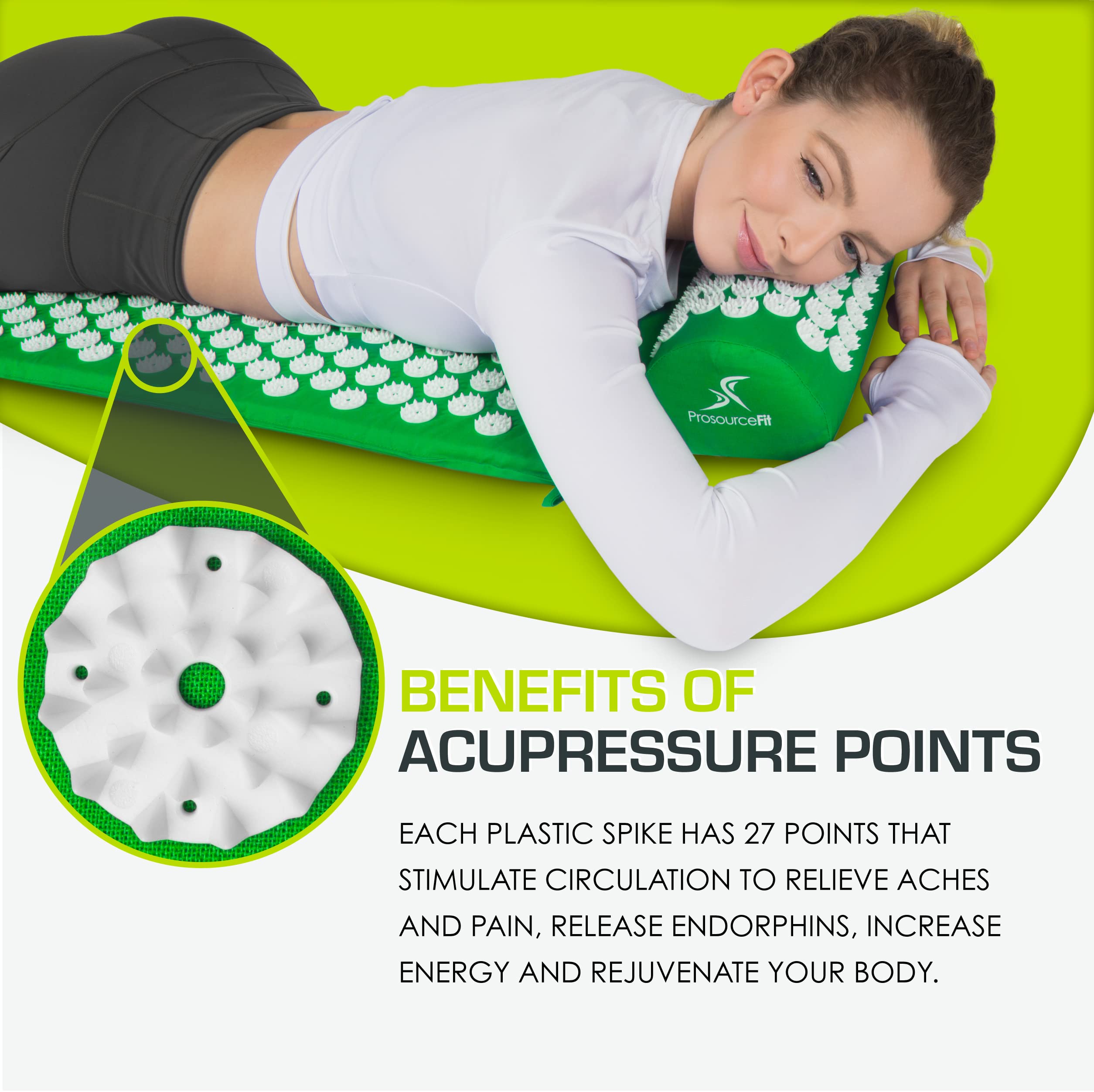 ProsourceFit Acupressure Mat and Pillow Set for Back/Neck Pain Relief and Muscle Relaxation, Grey