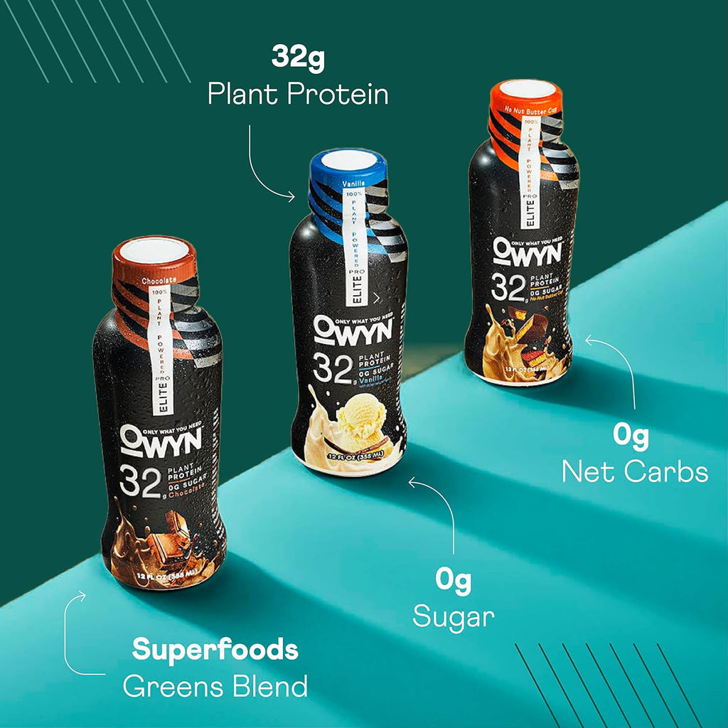 OWYN Only What You Need Dark Chocolate Flavored 20g Protein Shake, 12 Ct | 20g Protein, 4g Sugar, 3g Prebiotic Fiber, Dairy Free, Plant Protein, Gluten Free, Individual 12fl oz Bottles