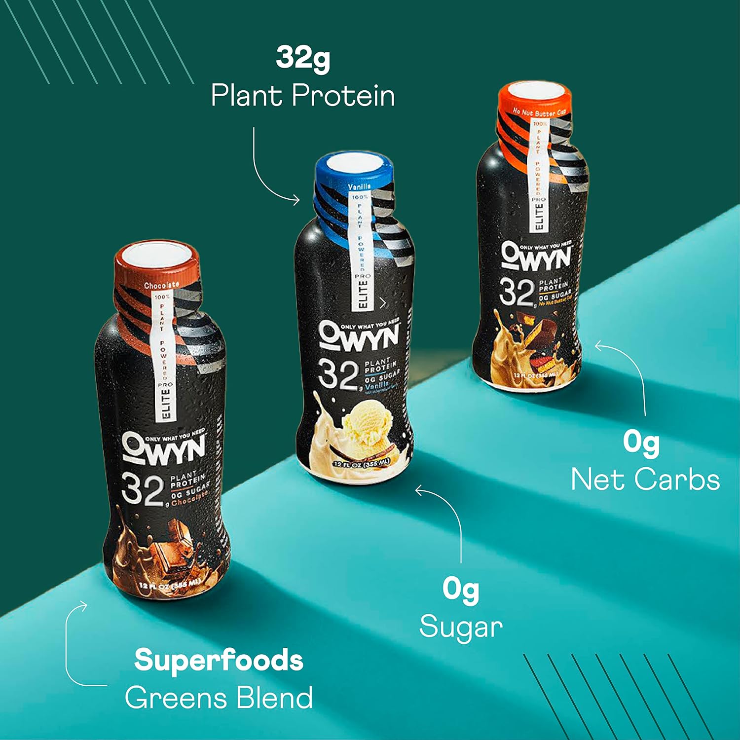 OWYN Only What You Need Dark Chocolate Flavored 20g Protein Shake, 12 Ct | 20g Protein, 4g Sugar, 3g Prebiotic Fiber, Dairy Free, Plant Protein, Gluten Free, Individual 12fl oz Bottles