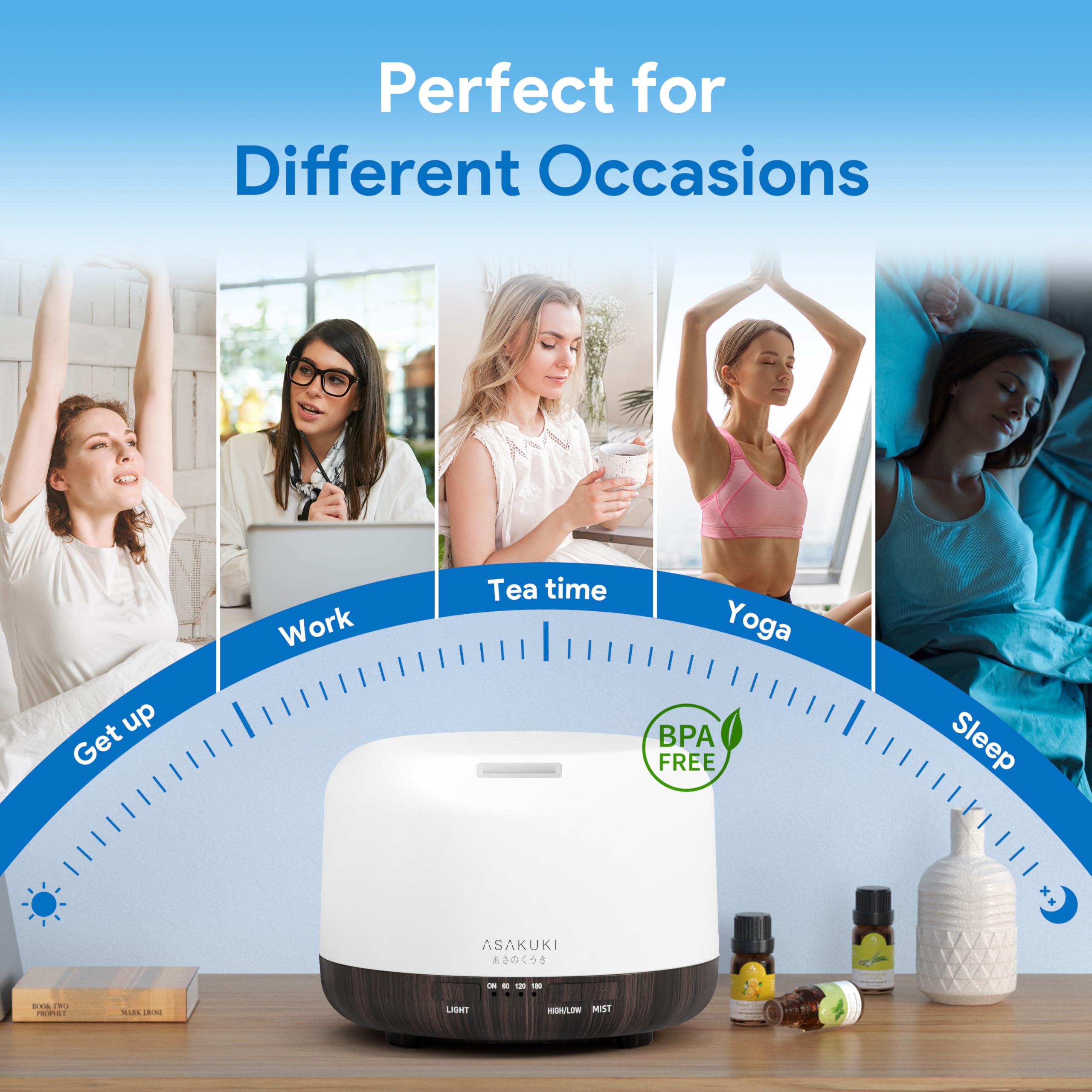 ASAKUKI Essential Oil Diffuser for Home, 500ML Aromatherapy Humidifier | with Remote Control, 7 Color LED Lights, Quiet Cool Mist Diffuser for Bedroom, Living Room, Office (Yellow)