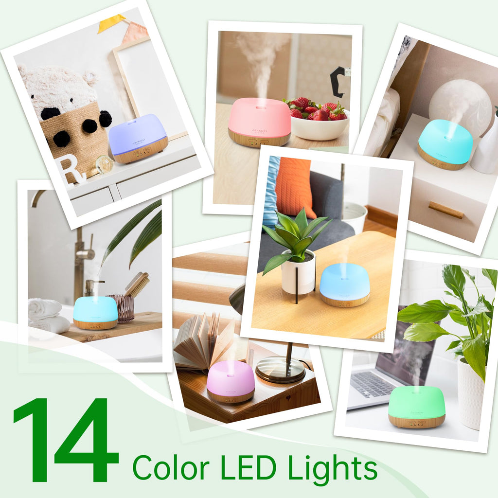 ASAKUKI Essential Oil Diffuser for Home, 500ML Aromatherapy Humidifier | with Remote Control, 7 Color LED Lights, Quiet Cool Mist Diffuser for Bedroom, Living Room, Office (Yellow)