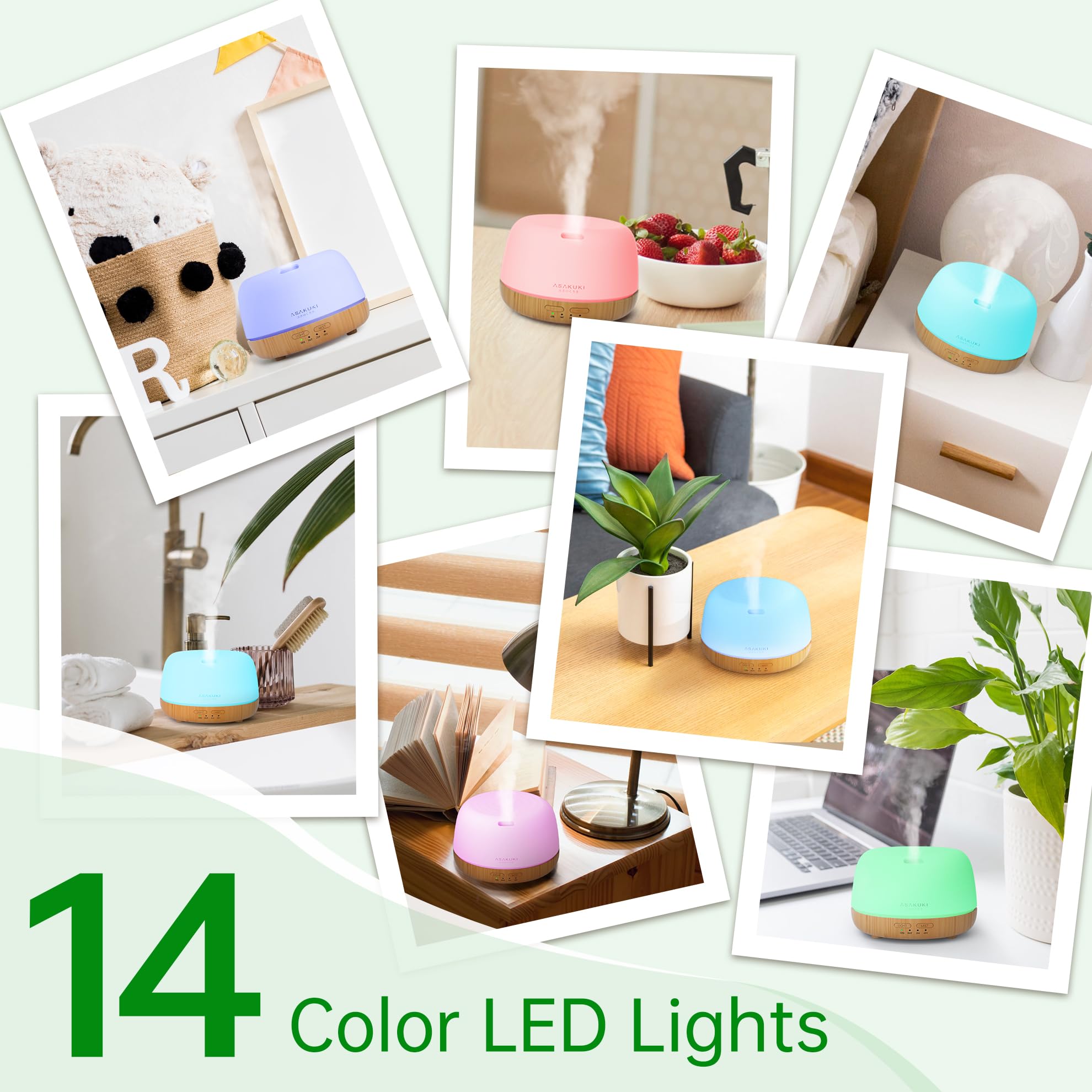 ASAKUKI Essential Oil Diffuser for Home, 500ML Aromatherapy Humidifier | with Remote Control, 7 Color LED Lights, Quiet Cool Mist Diffuser for Bedroom, Living Room, Office (Yellow)