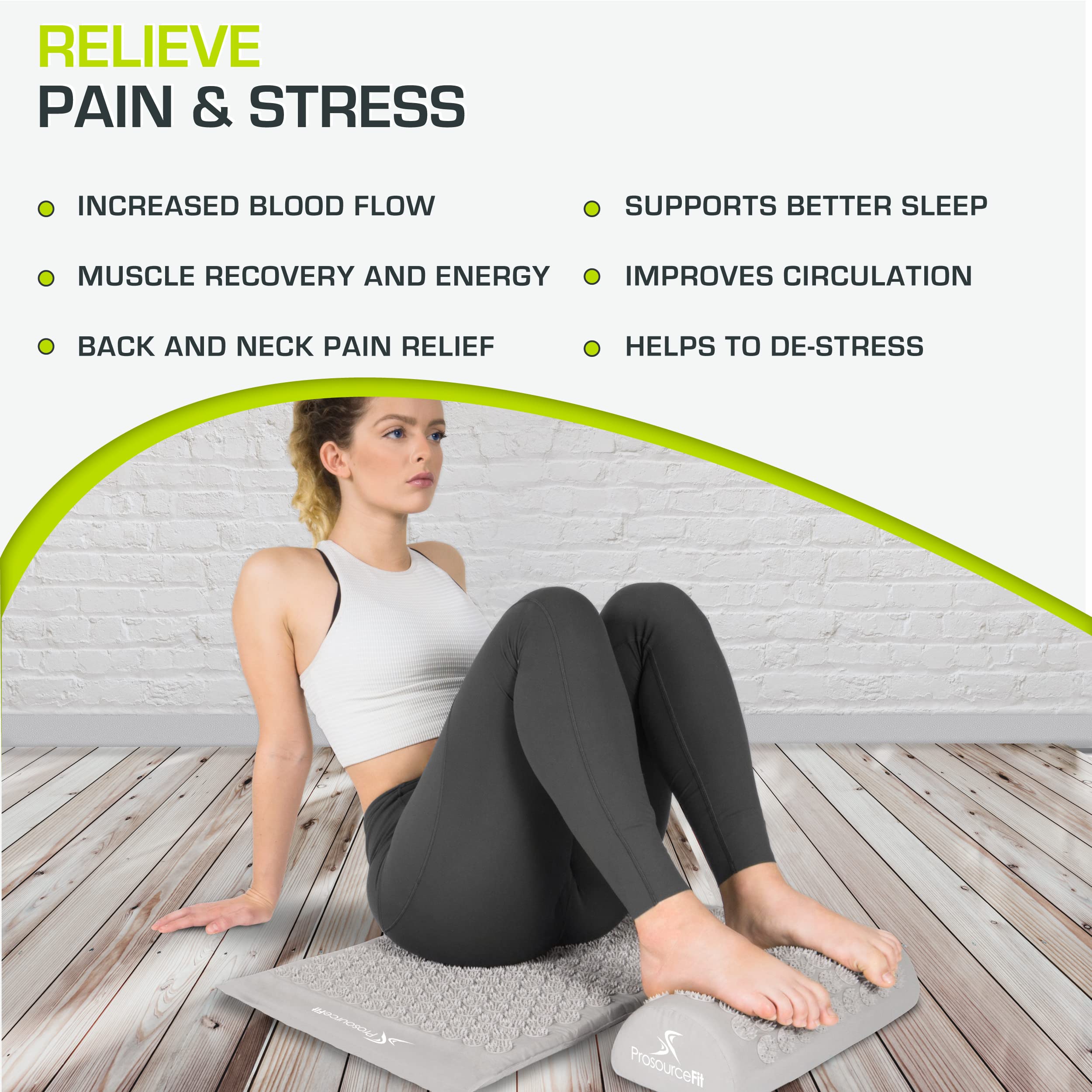 ProsourceFit Acupressure Mat and Pillow Set for Back/Neck Pain Relief and Muscle Relaxation, Grey