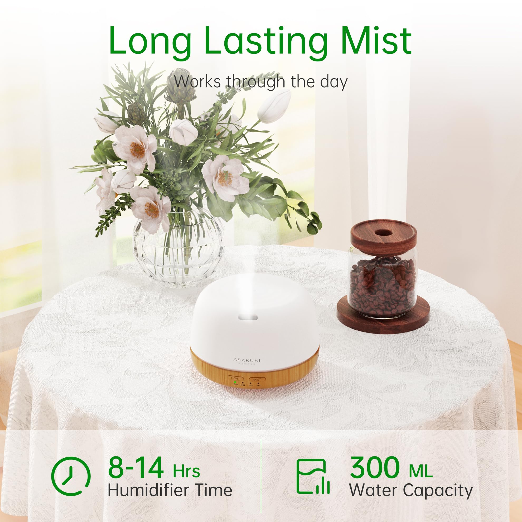 ASAKUKI Essential Oil Diffuser for Home, 500ML Aromatherapy Humidifier | with Remote Control, 7 Color LED Lights, Quiet Cool Mist Diffuser for Bedroom, Living Room, Office (Yellow)