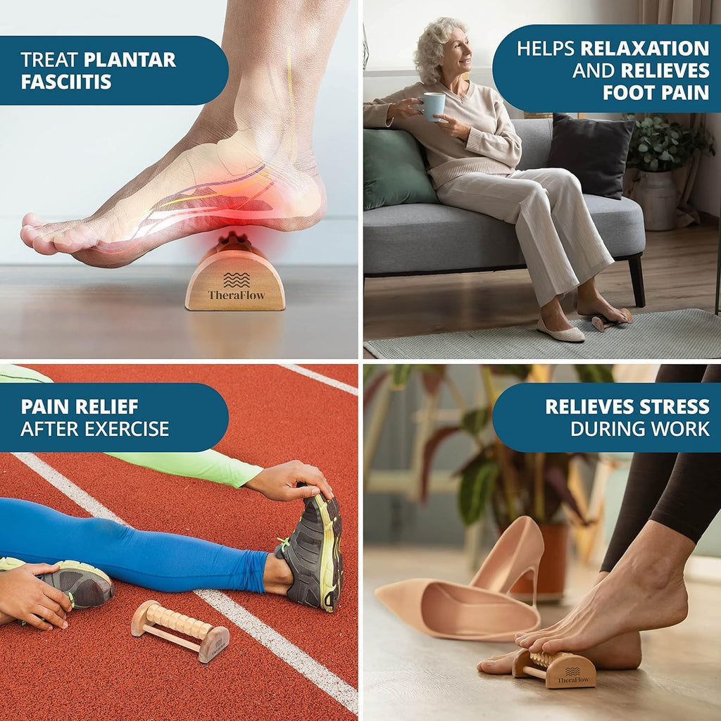 TheraFlow Foot Roller for Plantar Fasciitis Relief and Neuropathy Pain Relief for Feet - Wooden Foot Massager Roller Acupressure Tool with Reflexology Chart - Mom Gifts for Women and Men