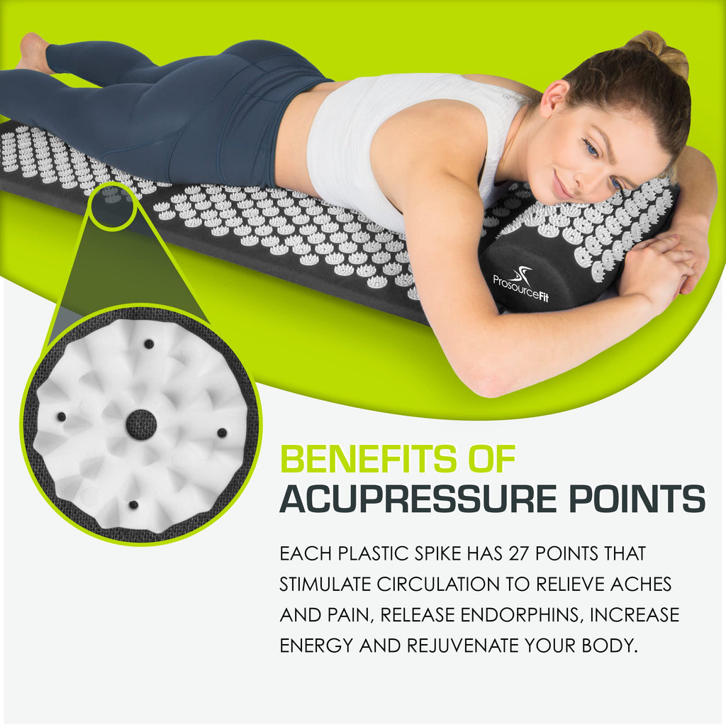 ProsourceFit Acupressure Mat and Pillow Set for Back/Neck Pain Relief and Muscle Relaxation, Grey