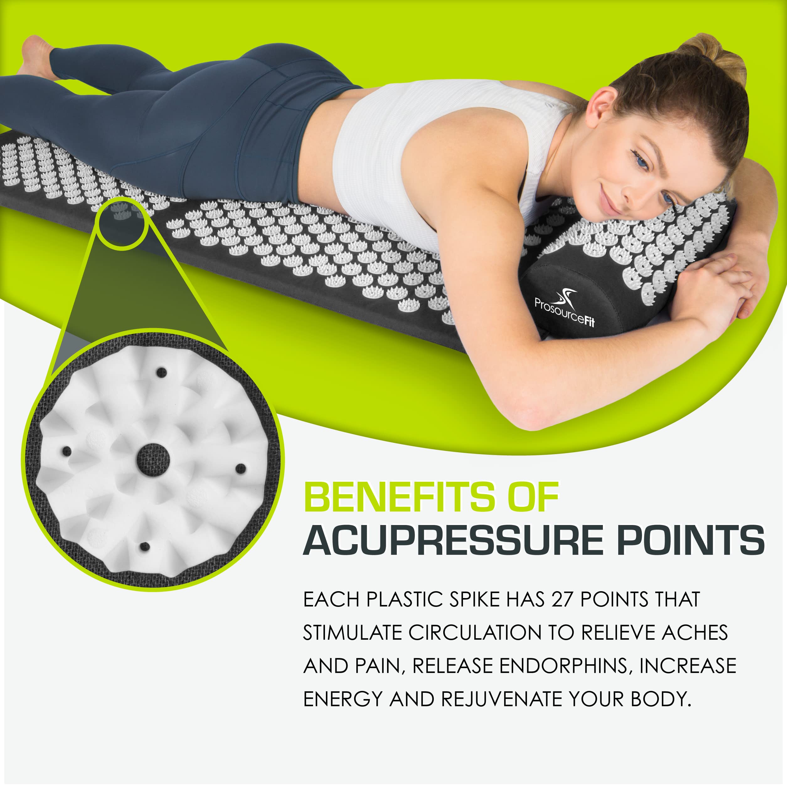 ProsourceFit Acupressure Mat and Pillow Set for Back/Neck Pain Relief and Muscle Relaxation, Grey