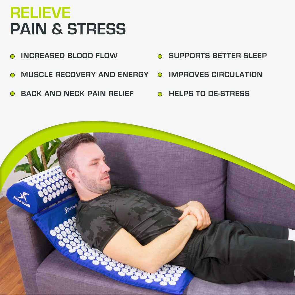 ProsourceFit Acupressure Mat and Pillow Set for Back/Neck Pain Relief and Muscle Relaxation, Grey
