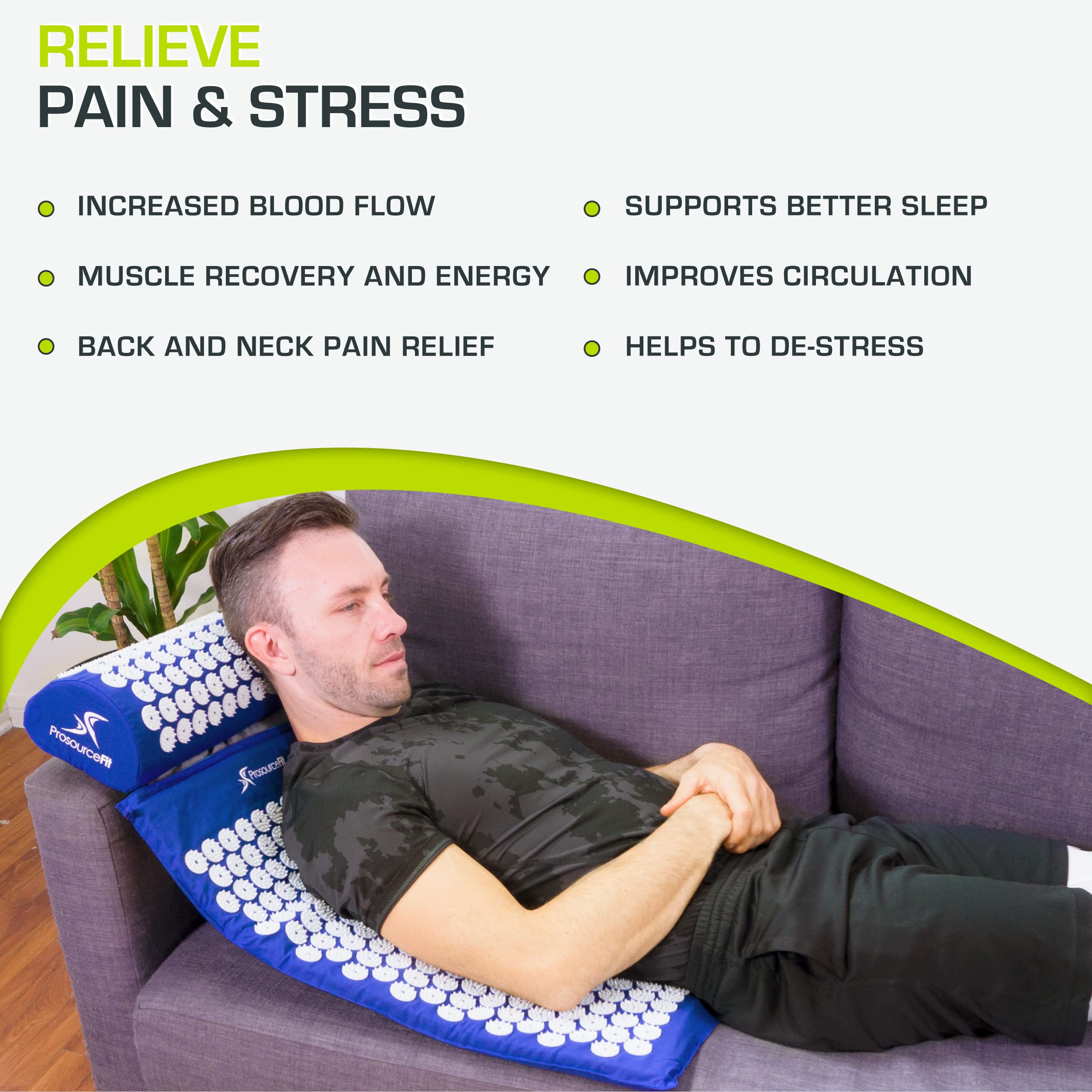 ProsourceFit Acupressure Mat and Pillow Set for Back/Neck Pain Relief and Muscle Relaxation, Grey
