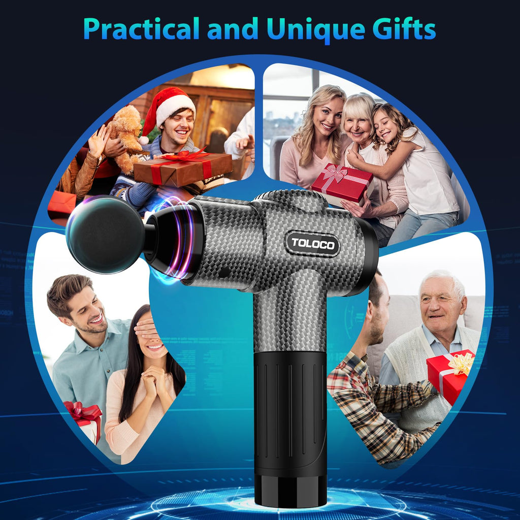 TOLOCO Massage Gun, Deep Tissue Back Massage for Athletes for Pain Relief, Percussion Massager with 10 Massages Heads & Silent Brushless Motor, Relaxation Gifts for Men Women, Black