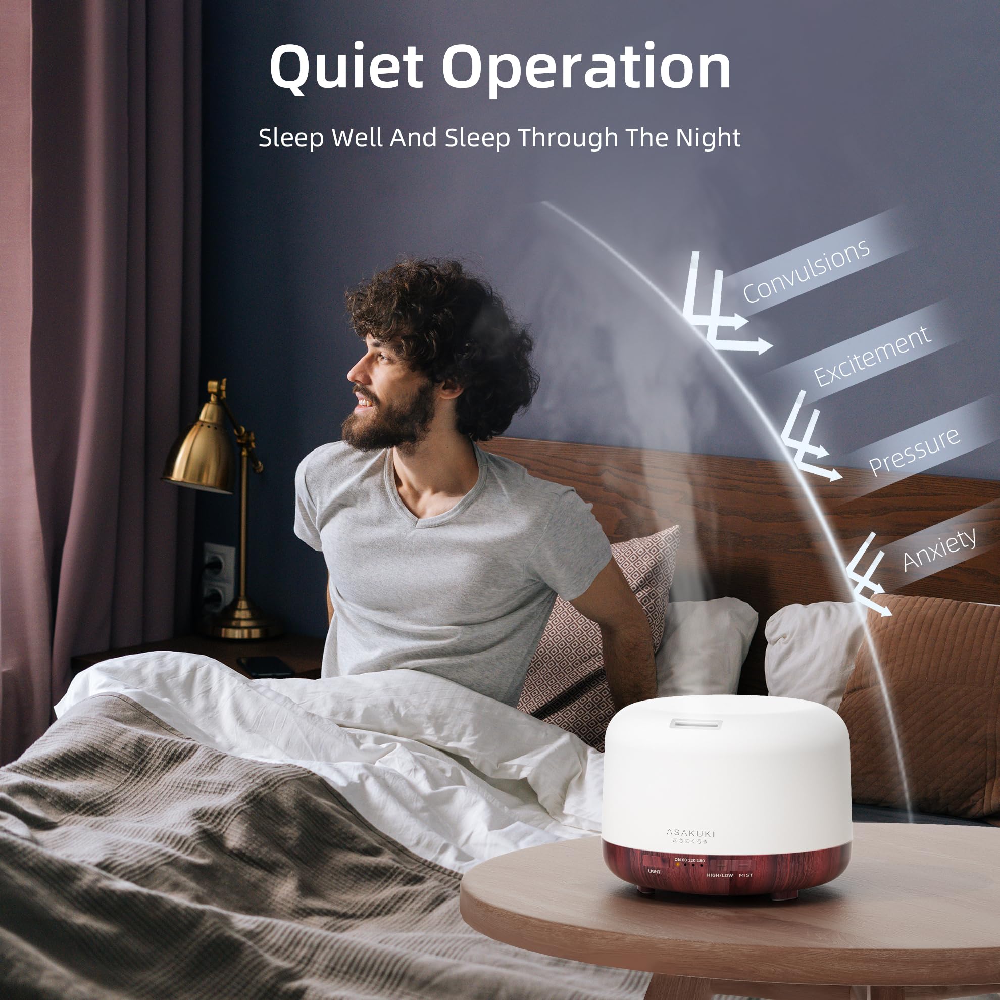 ASAKUKI Essential Oil Diffuser for Home, 500ML Aromatherapy Humidifier | with Remote Control, 7 Color LED Lights, Quiet Cool Mist Diffuser for Bedroom, Living Room, Office (Yellow)