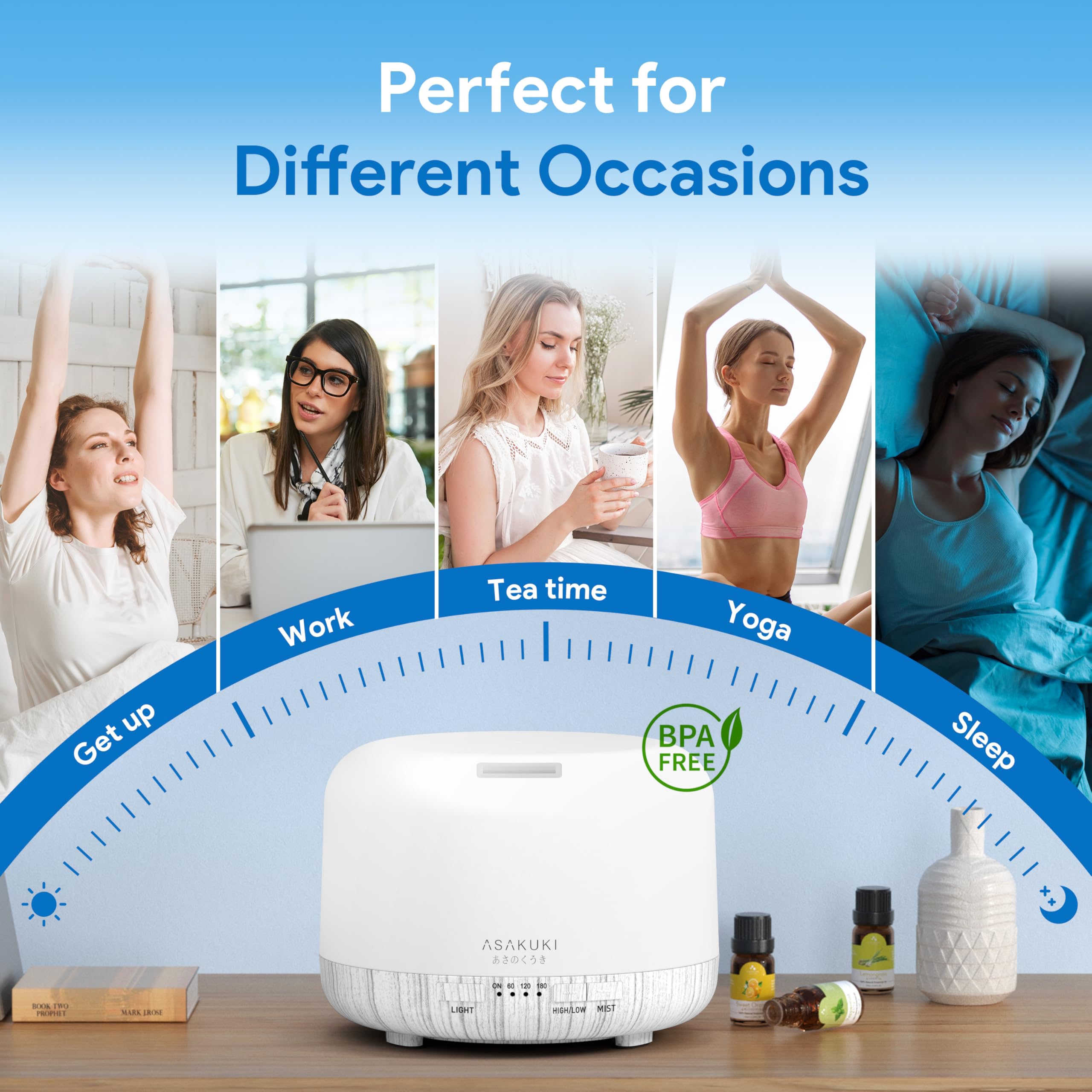 ASAKUKI Essential Oil Diffuser for Home, 500ML Aromatherapy Humidifier | with Remote Control, 7 Color LED Lights, Quiet Cool Mist Diffuser for Bedroom, Living Room, Office (Yellow)