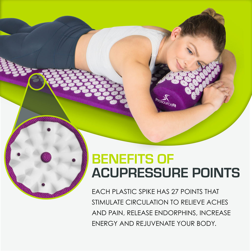 ProsourceFit Acupressure Mat and Pillow Set for Back/Neck Pain Relief and Muscle Relaxation, Grey