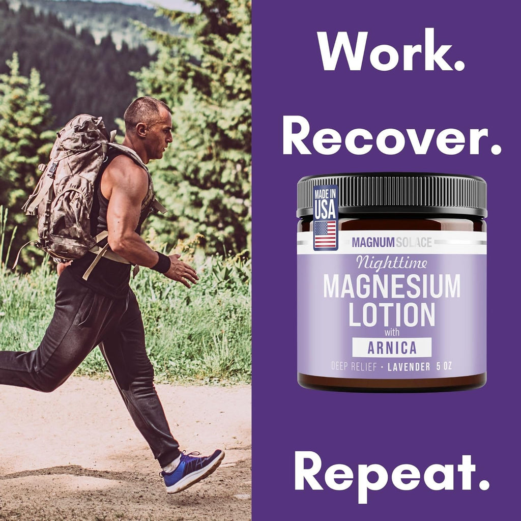 Magnum Solace Nighttime Magnesium Lotion with Arnica – Highly Concentrated Magnesium for Muscles & Joints – Apply to Legs or Feet Before Bed – Skin-Friendly