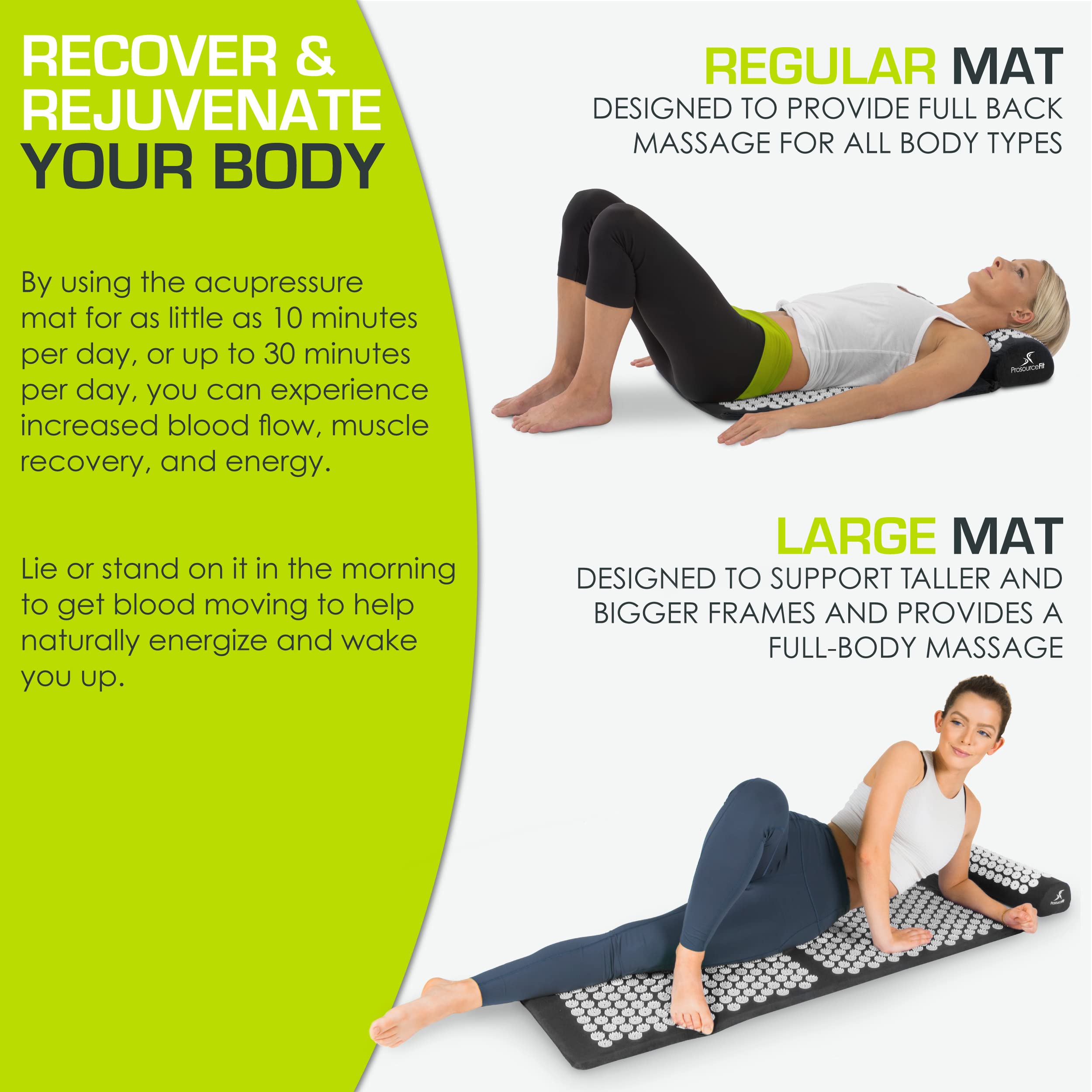 ProsourceFit Acupressure Mat and Pillow Set for Back/Neck Pain Relief and Muscle Relaxation, Grey