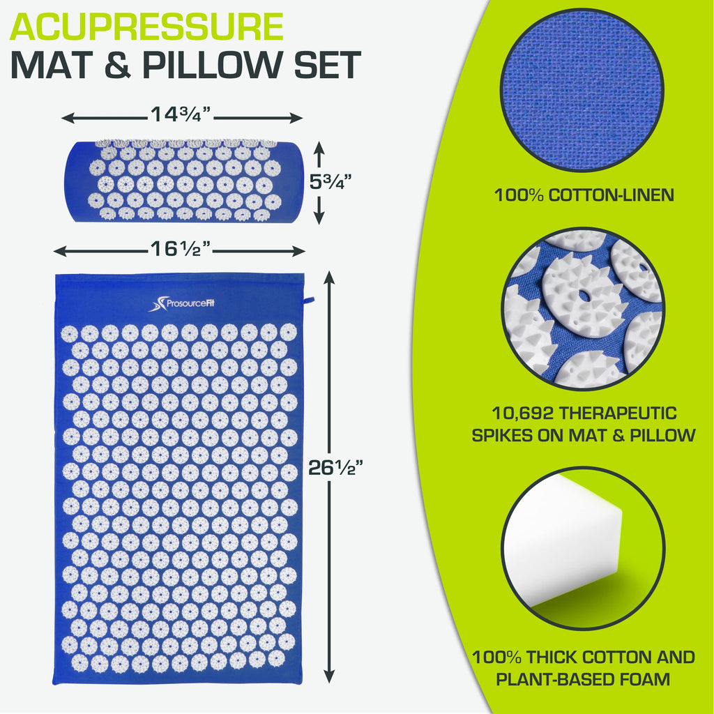 ProsourceFit Acupressure Mat and Pillow Set for Back/Neck Pain Relief and Muscle Relaxation, Grey