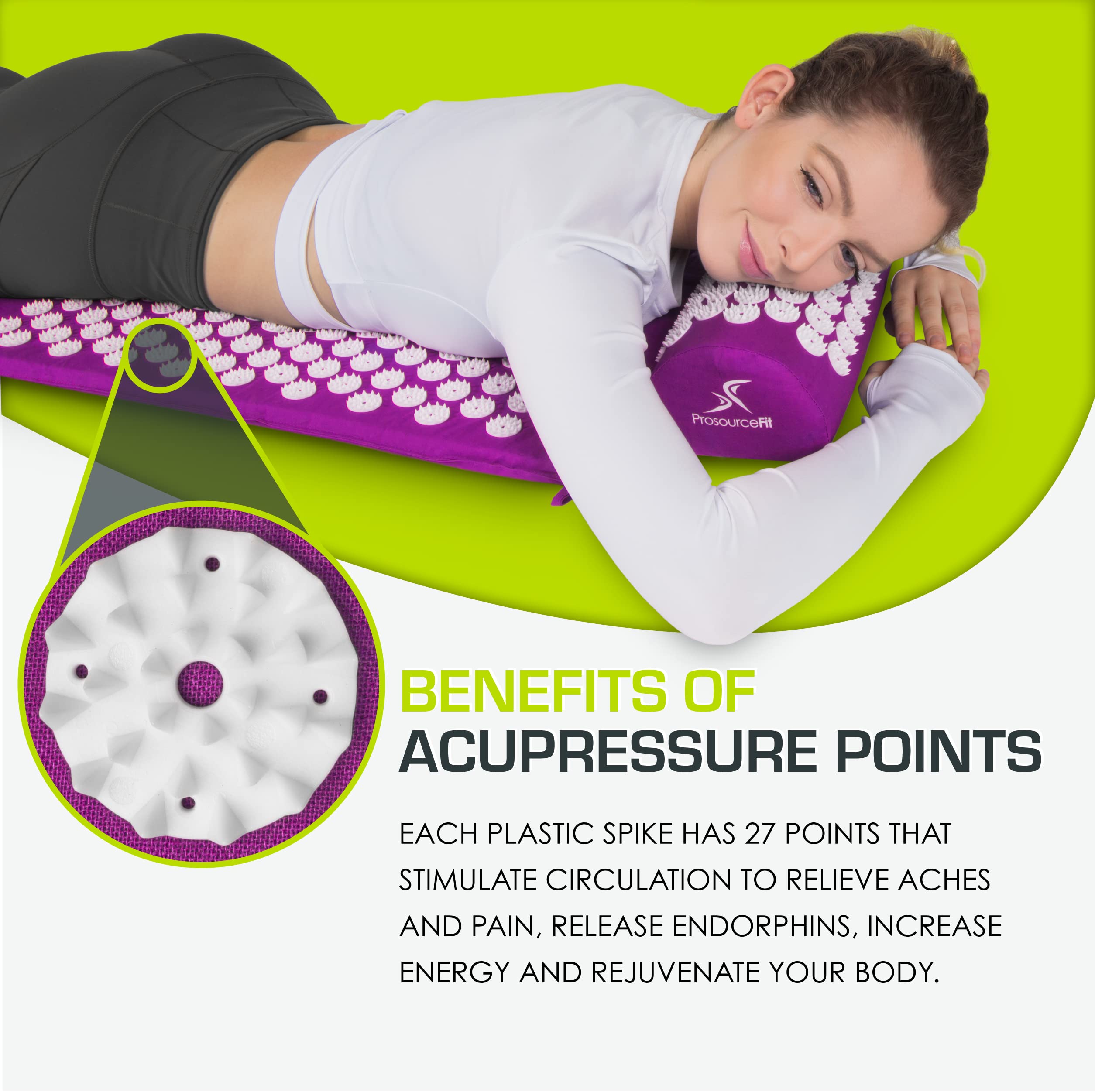 ProsourceFit Acupressure Mat and Pillow Set for Back/Neck Pain Relief and Muscle Relaxation, Grey