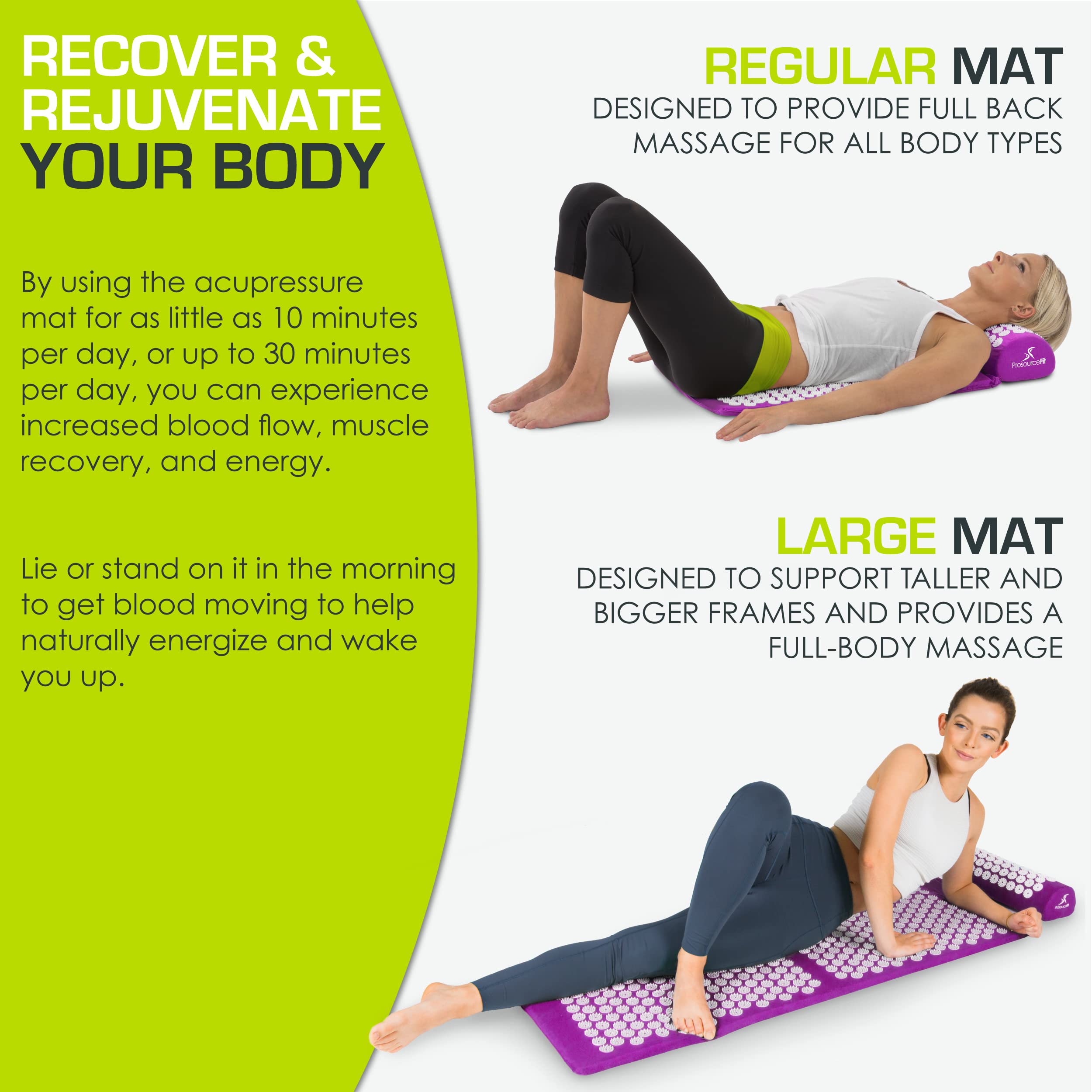ProsourceFit Acupressure Mat and Pillow Set for Back/Neck Pain Relief and Muscle Relaxation, Grey